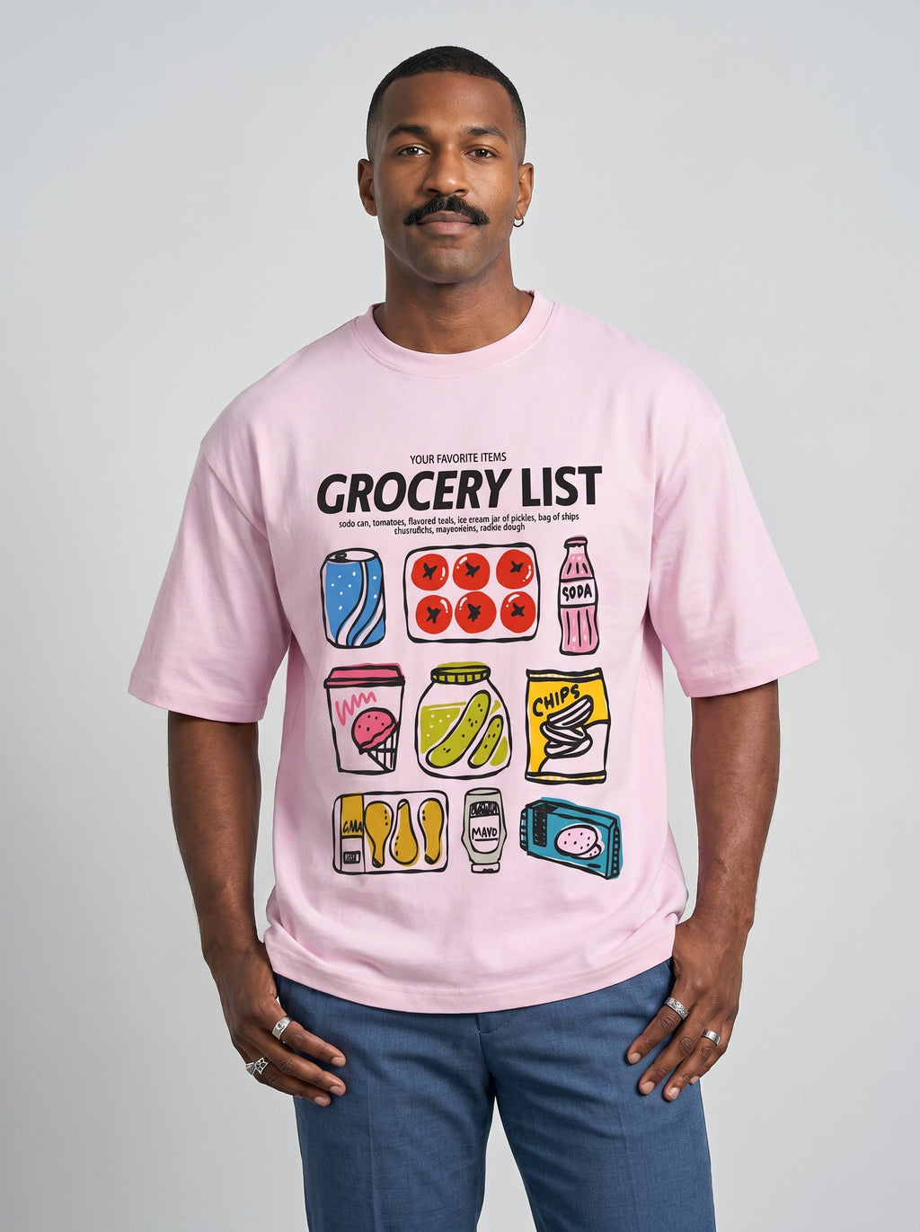 Grocery List - Oversized Graphic Baby Pink T-Shirt