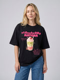Strawberry Matcha – Black Oversized T-Shirt