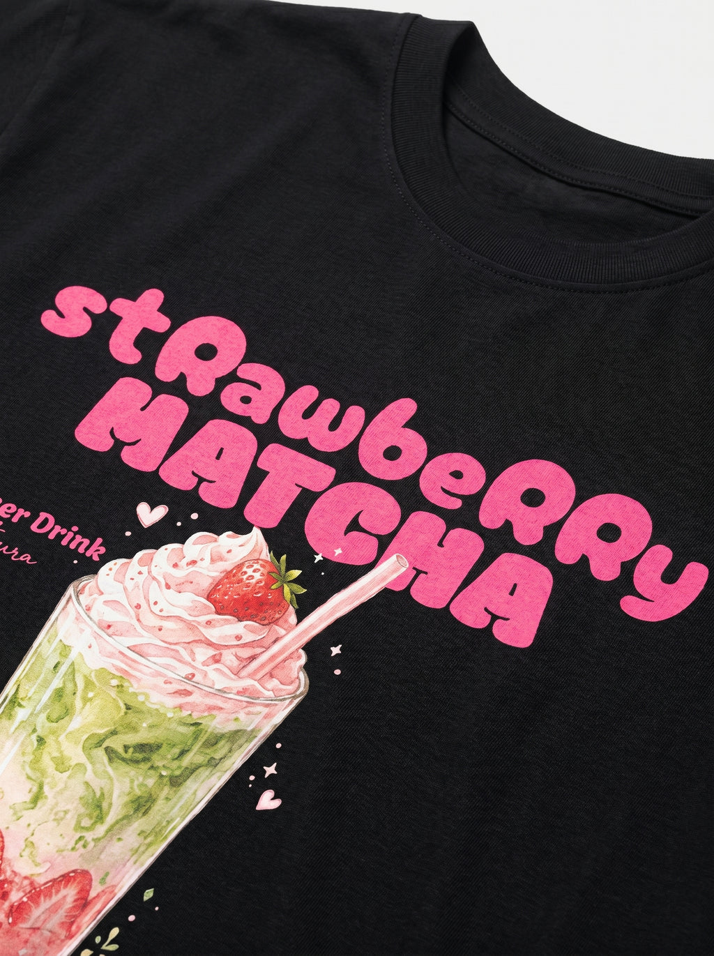 Strawberry Matcha – Black Oversized T-Shirt