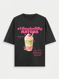 Strawberry Matcha – Black Oversized T-Shirt