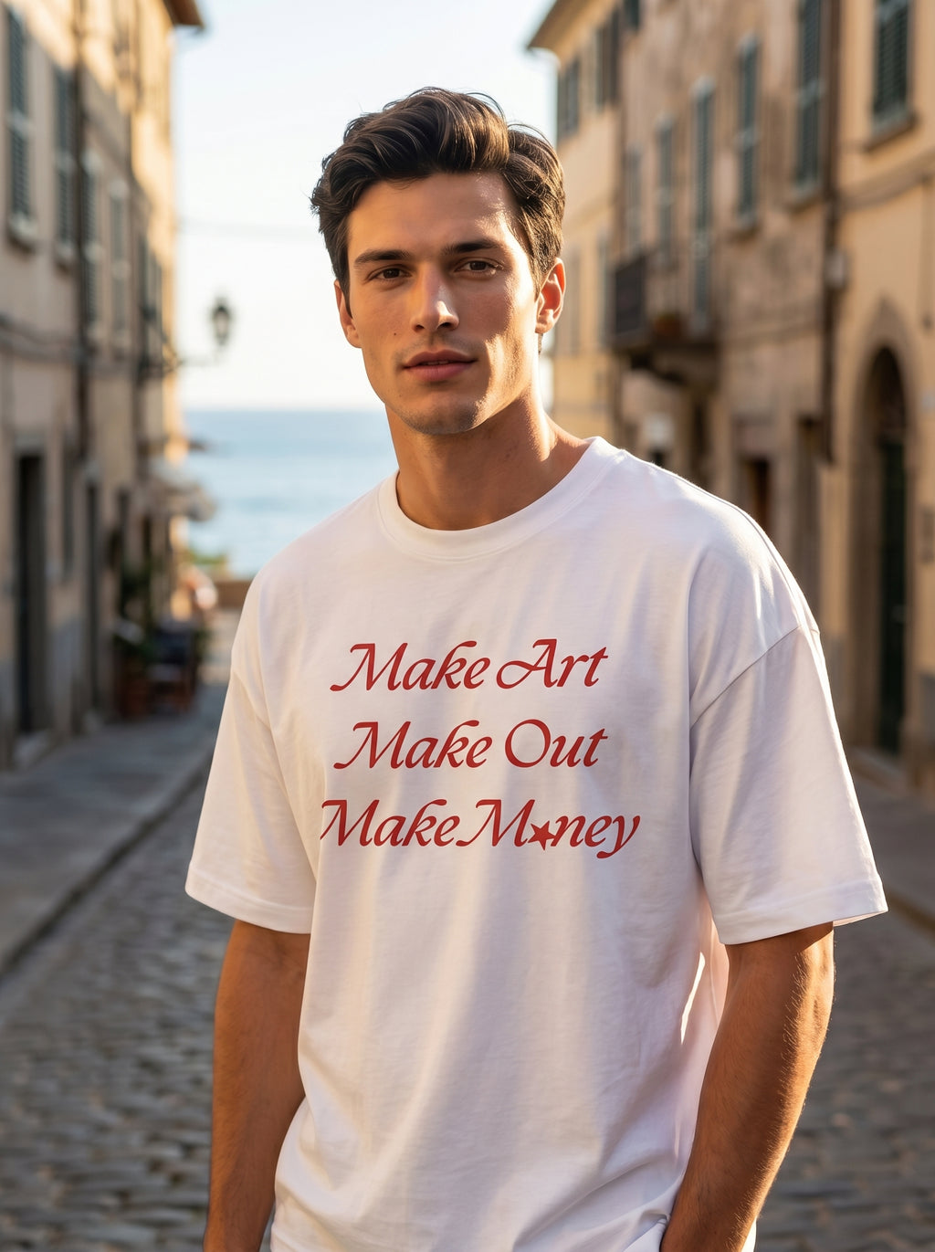 Make Art Make Out Make Money - White Oversized T-Shirt