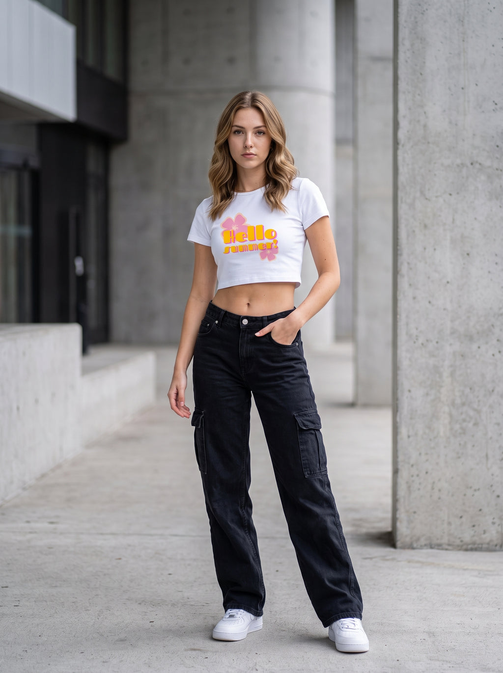 Hello Summer – White Baby Tee
