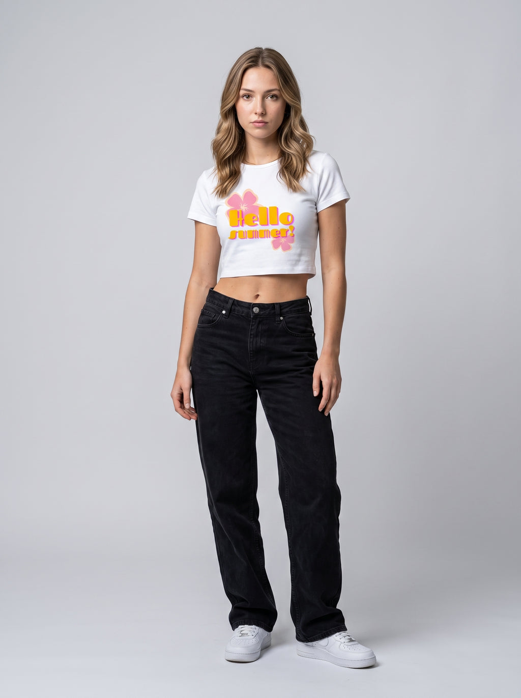 Hello Summer – White Baby Tee