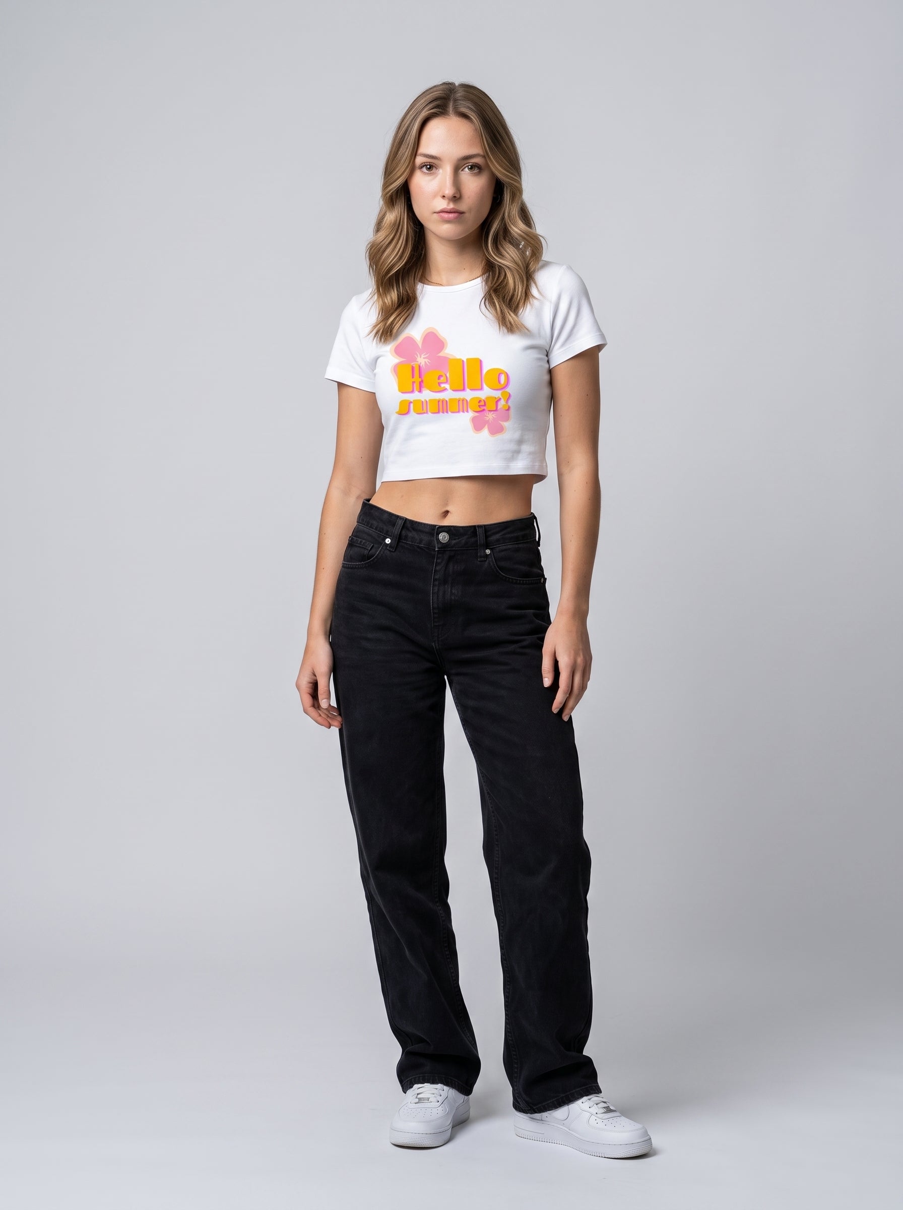 Hello Summer – White Baby Tee