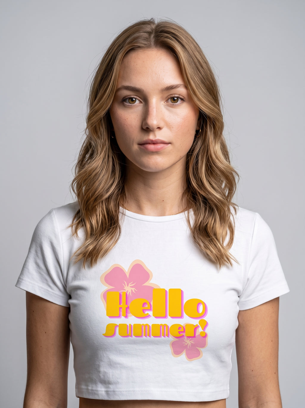 Hello Summer – White Baby Tee