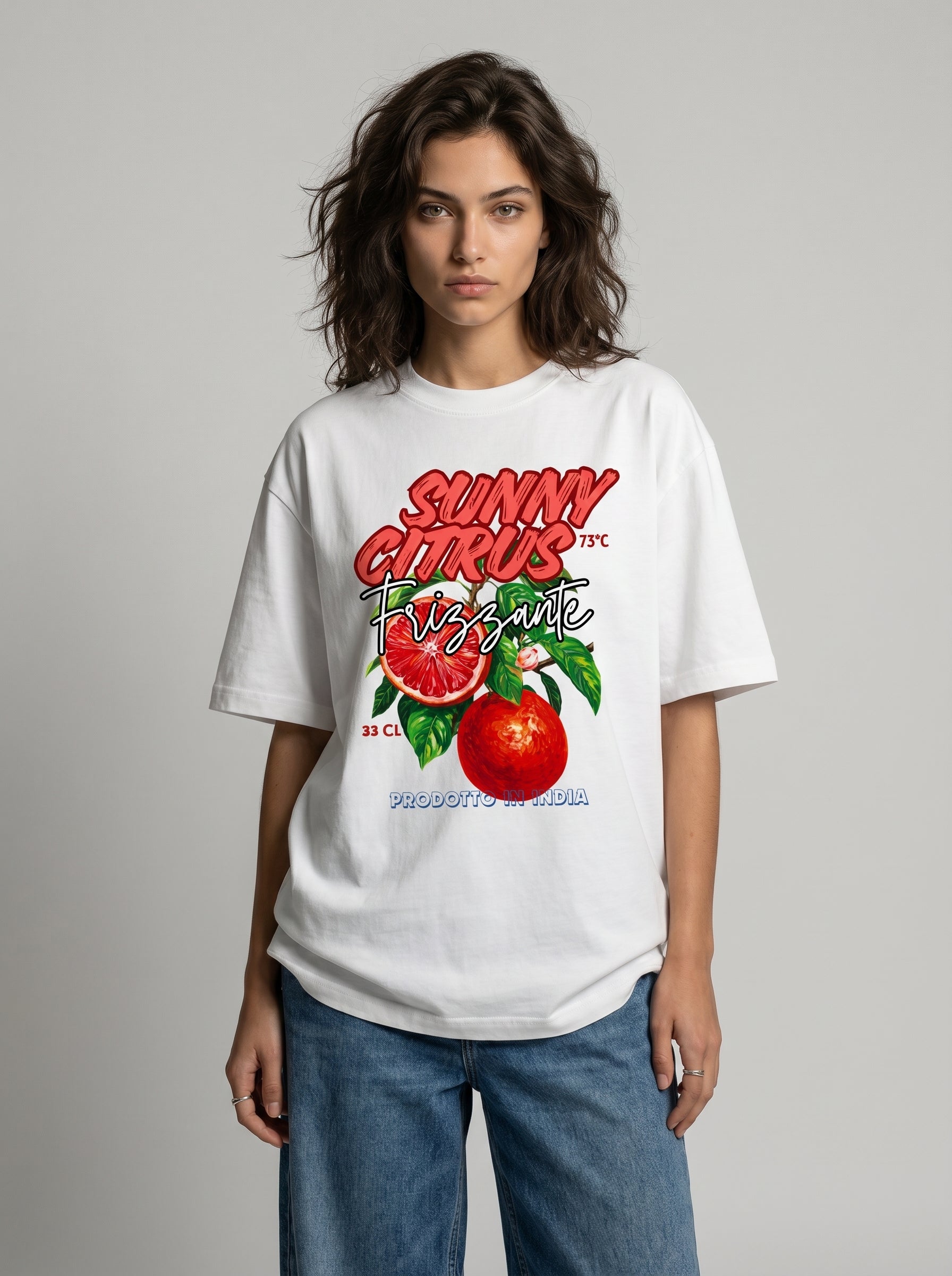 Sunny Citrus – White Oversized T-Shirt