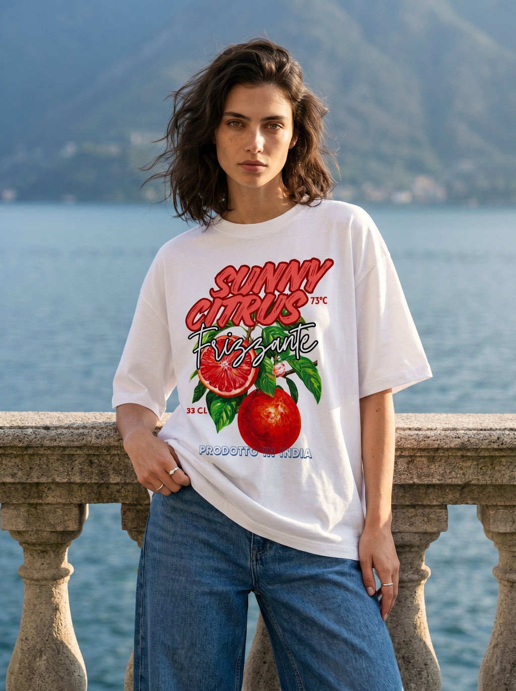 Sunny Citrus – White Oversized T-Shirt