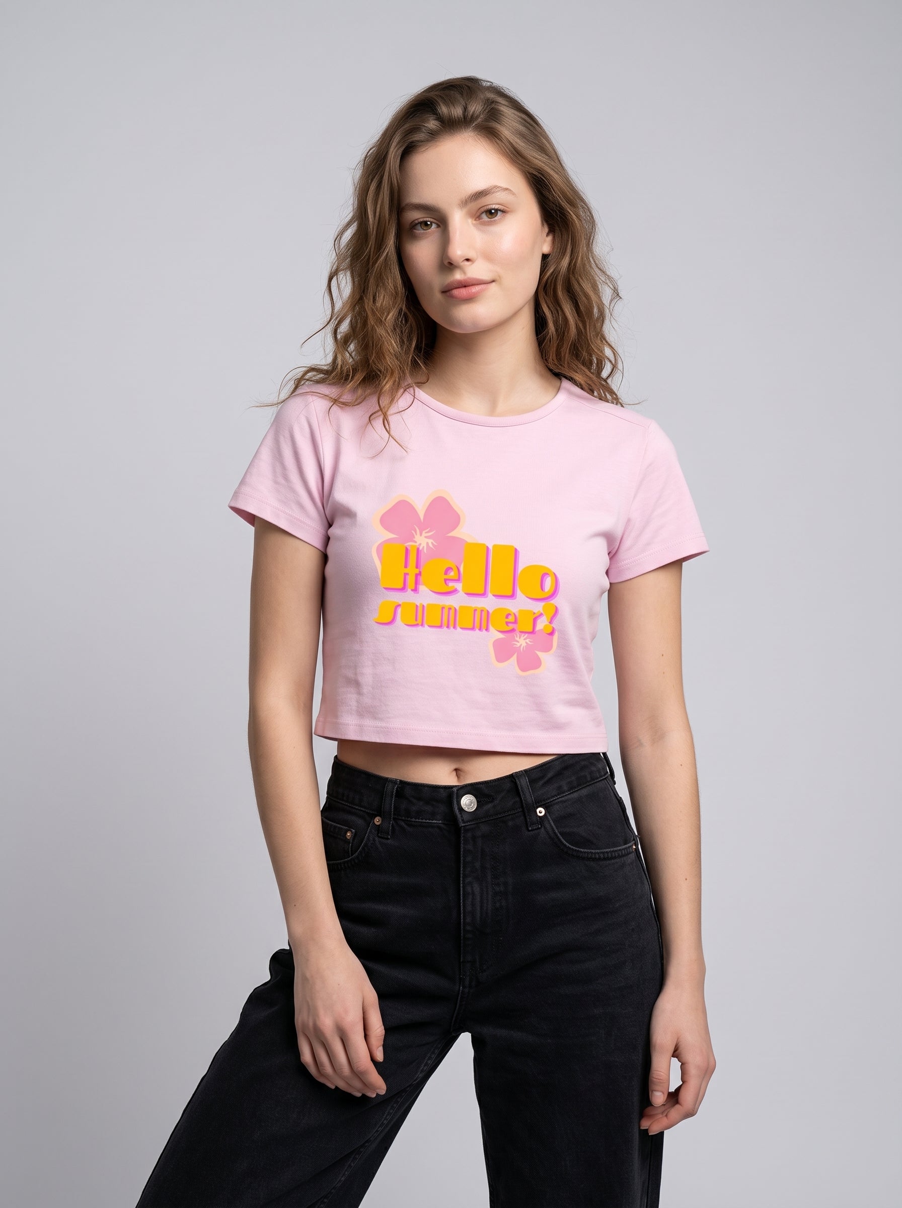 Hello Summer – Light Baby Pink Baby Tee