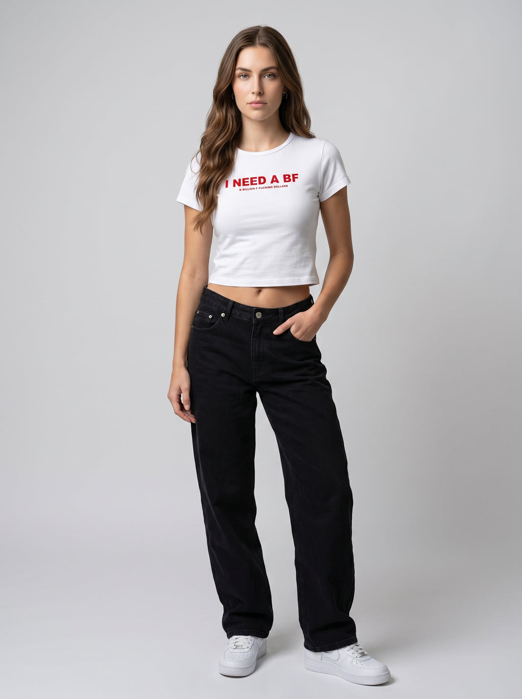 I NEED A BF – White Baby Tee