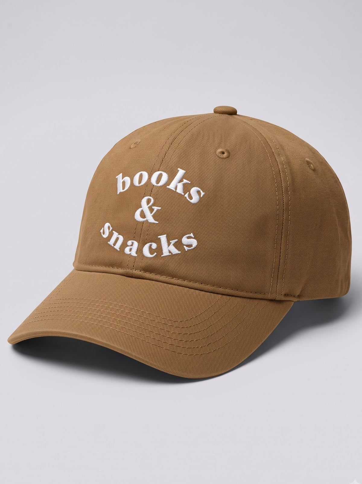 “Books & Snacks” Embroidered Cap – Khaki