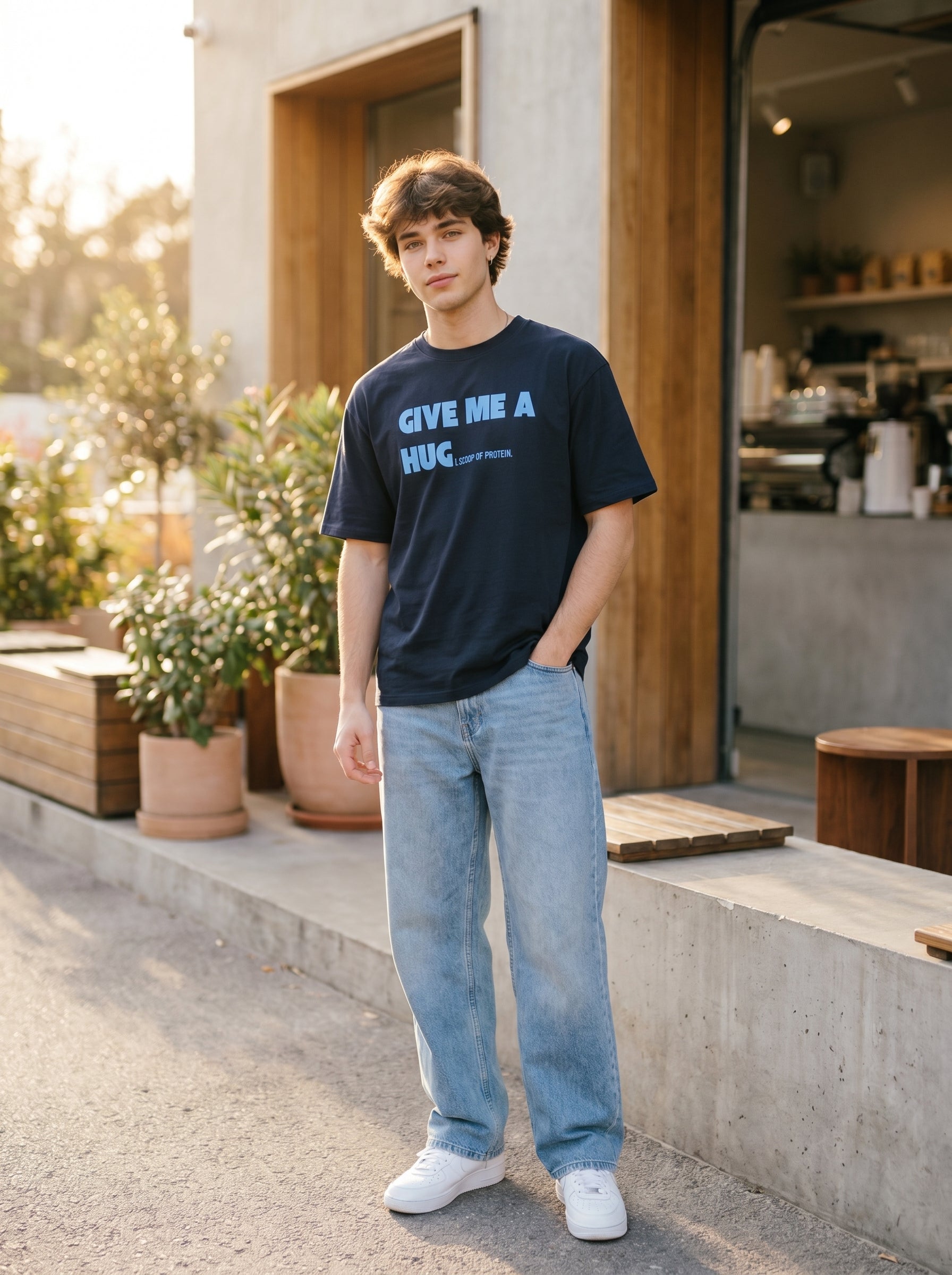 Give Me A Hug - Regular Fit Navy Blue T-Shirt