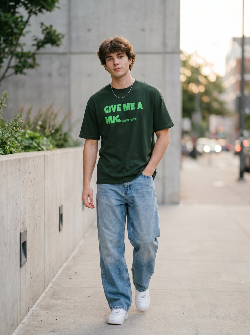 Give Me A Hug - Regular Fit Bottle Green T-Shirt