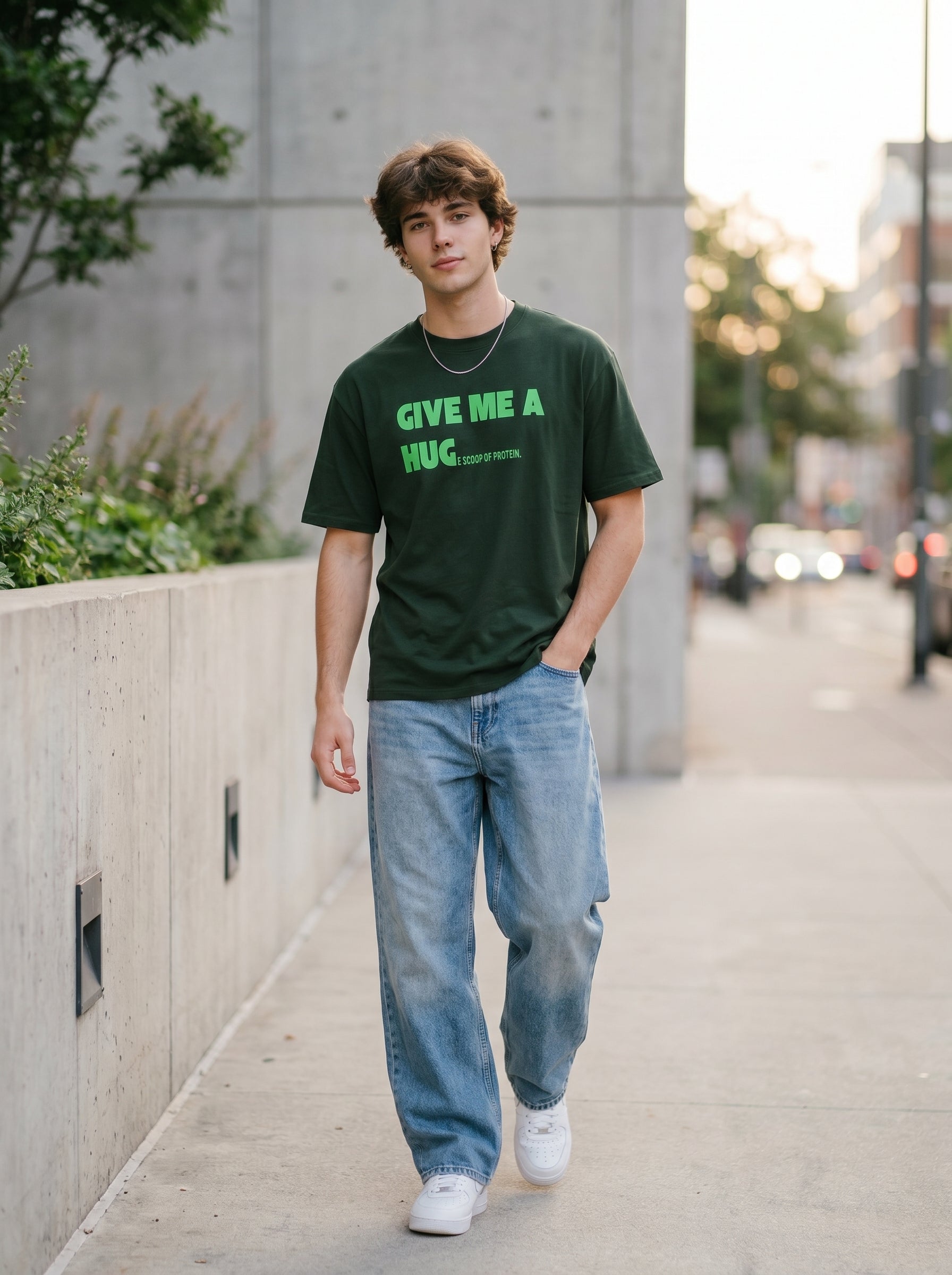 Give Me A Hug - Regular Fit Bottle Green T-Shirt