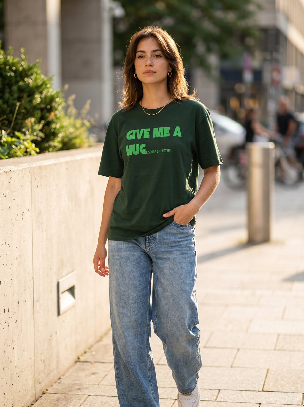 Give Me A Hug - Regular Fit Bottle Green T-Shirt