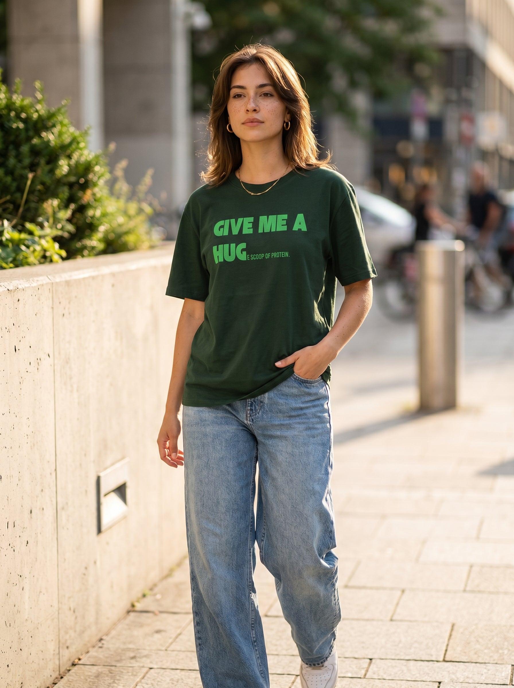Give Me A Hug - Regular Fit Bottle Green T-Shirt