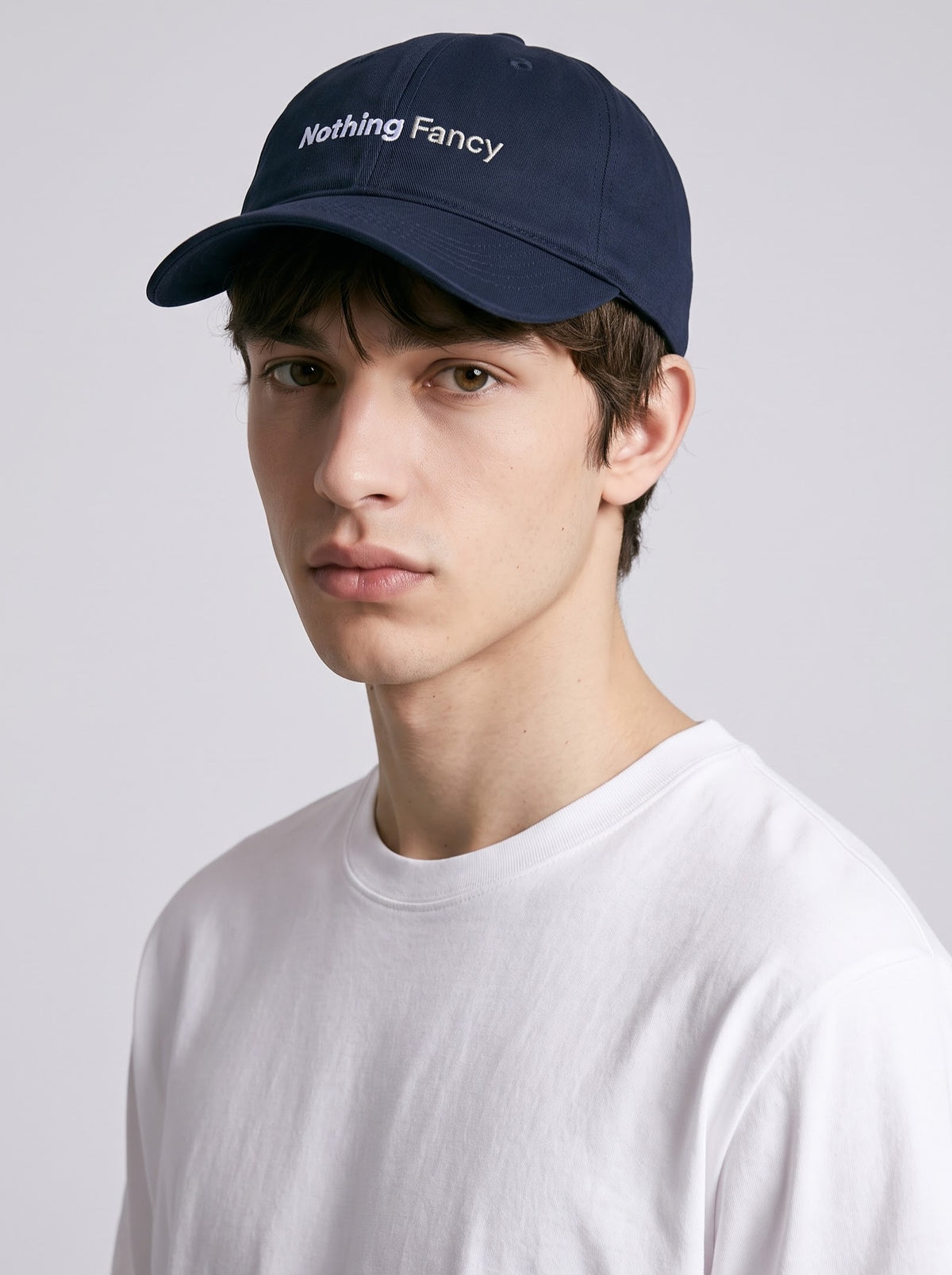 “Nothing Fancy” Minimal Embroidered Cap – Navy Blue