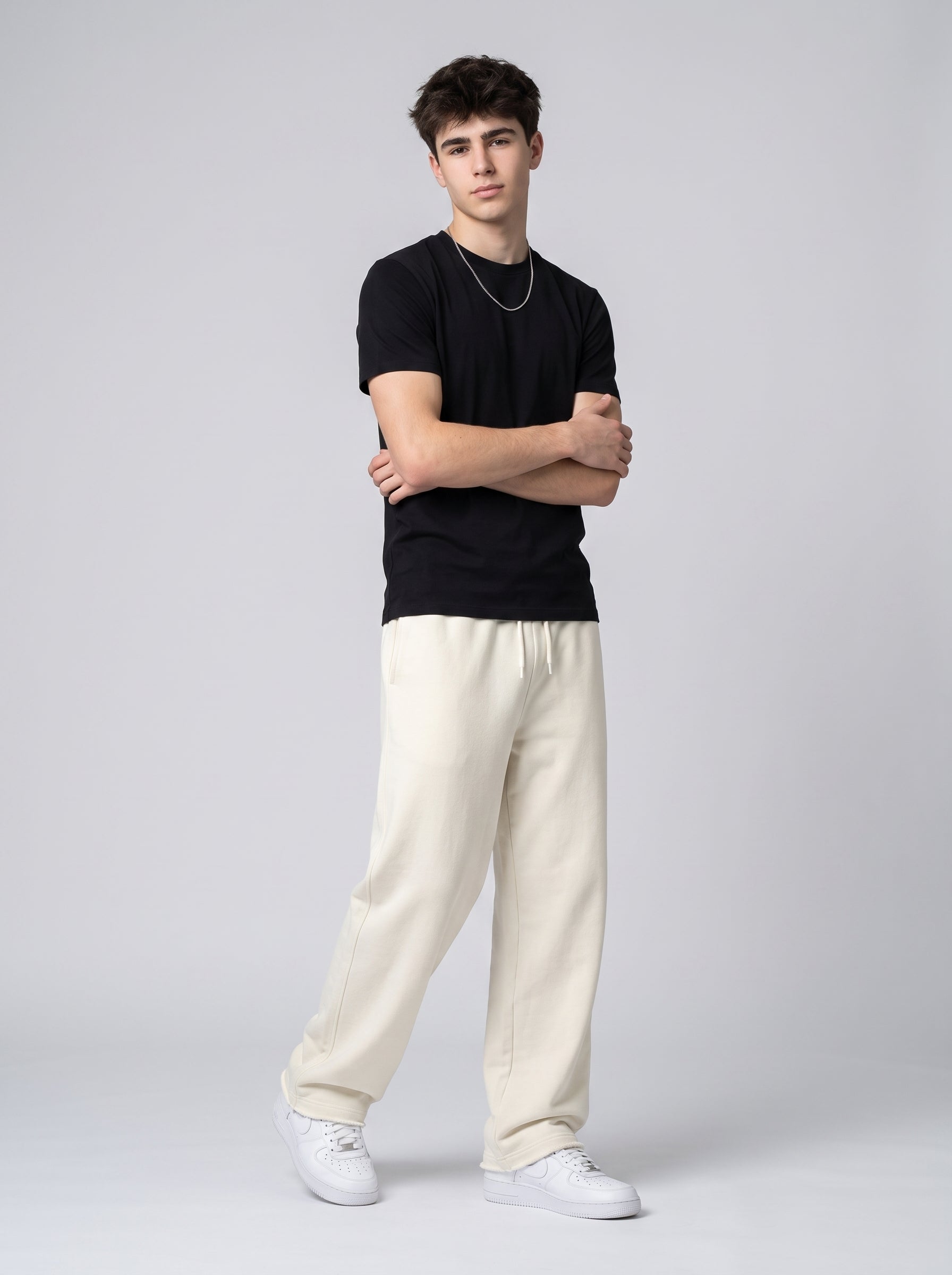 Unisex Off White Terry Sweatpants - Relaxed Fit
