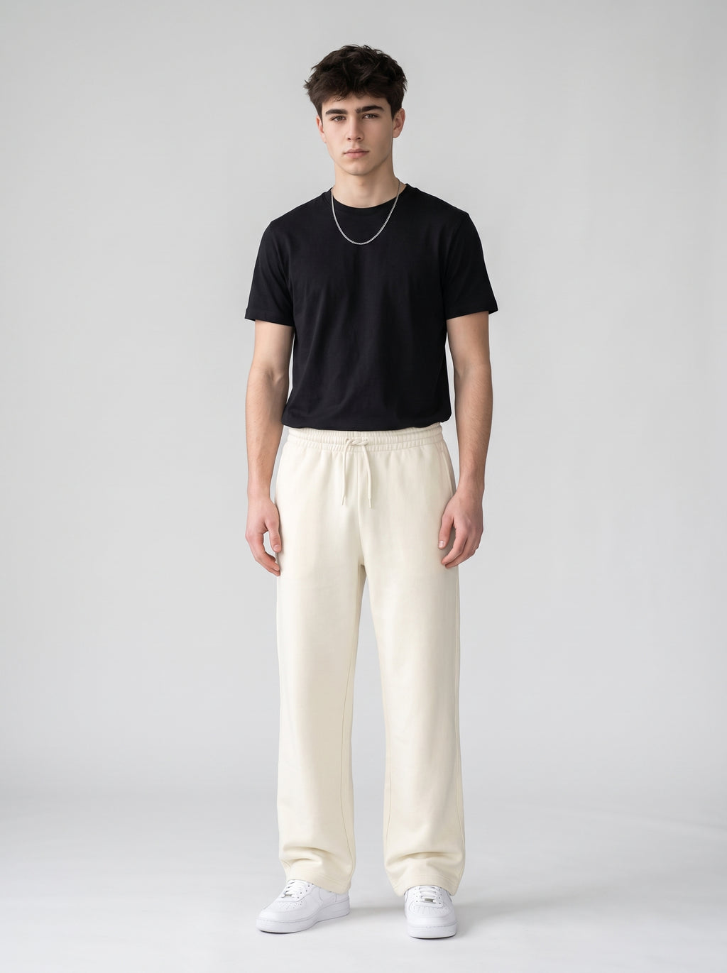 Unisex Off White Terry Sweatpants - Relaxed Fit