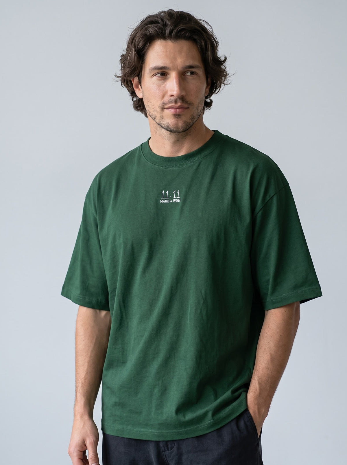 11:11 Make a Wish - Bottle Green Oversized T‑Shirt