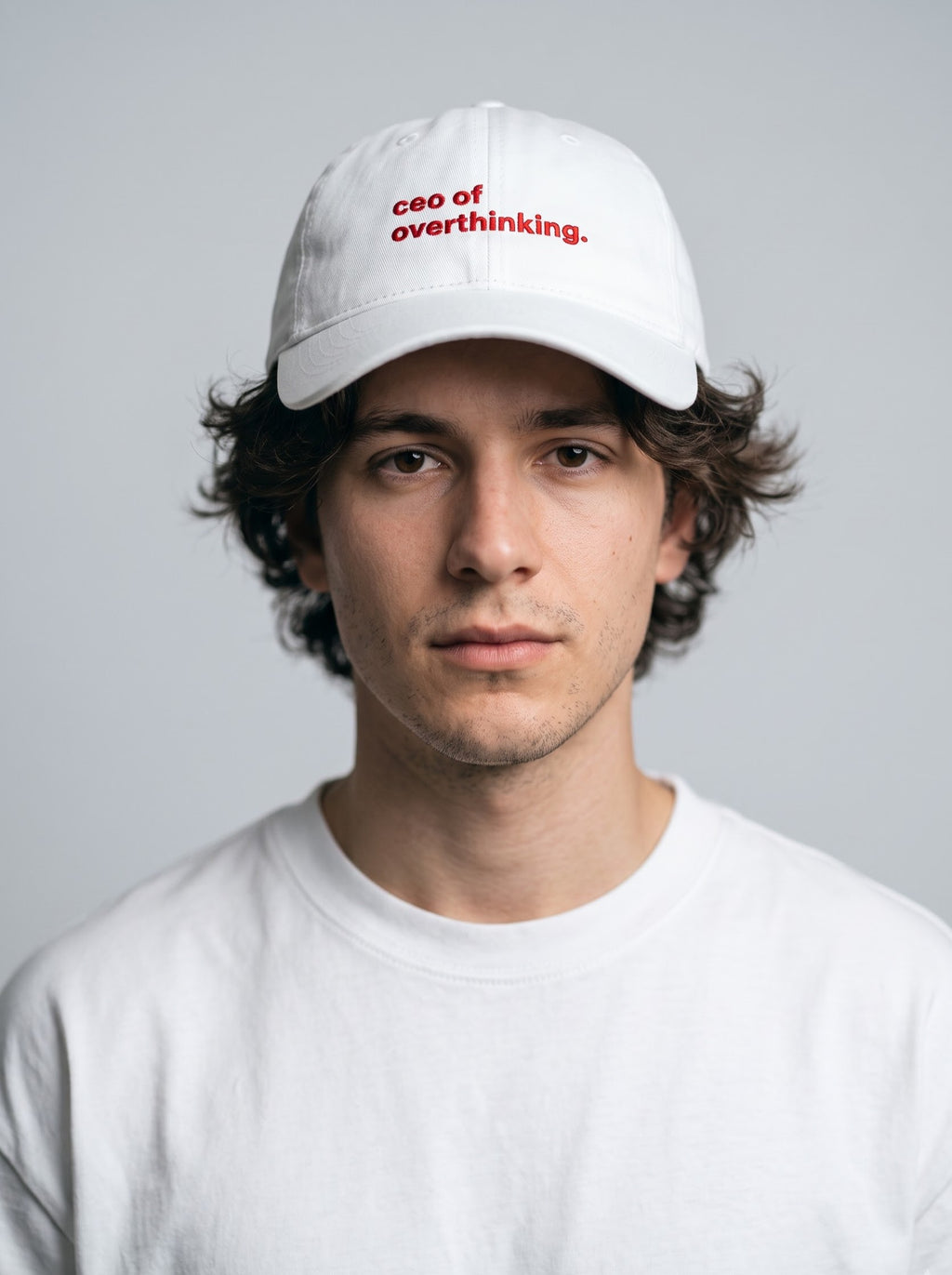 “CEO of Overthinking.” Embroidered Cap – White