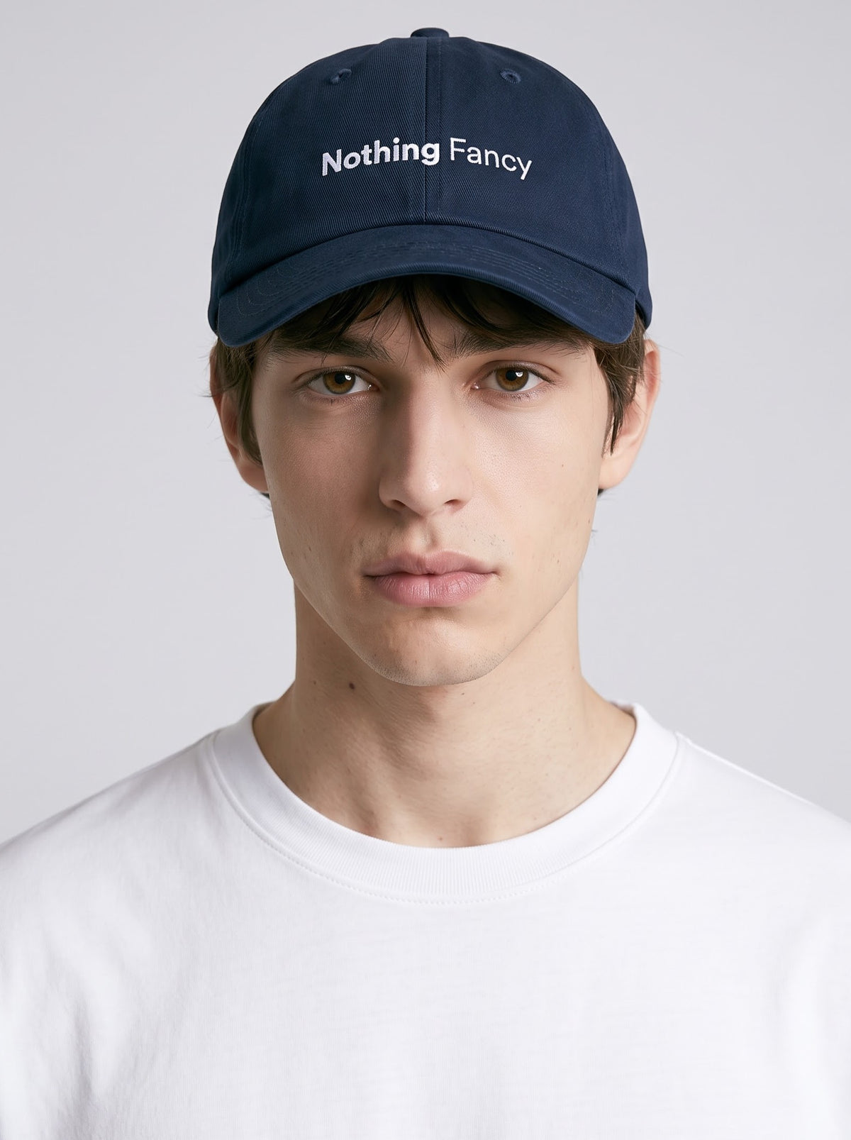 “Nothing Fancy” Minimal Embroidered Cap – Navy Blue