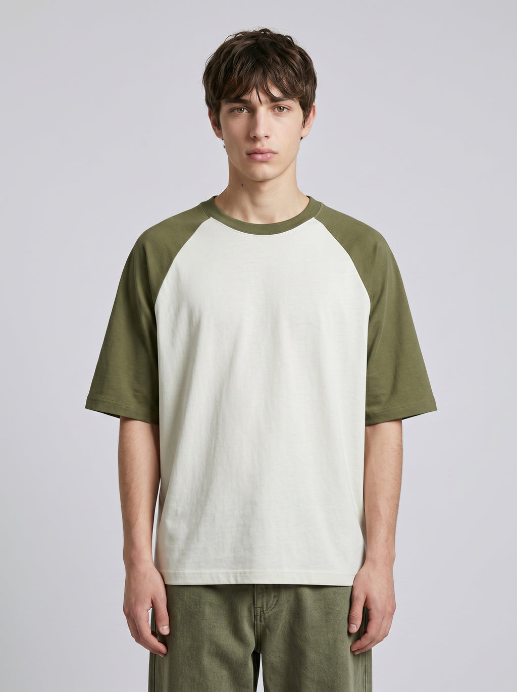 Unisex Oversized Raglan T-Shirt – Olive Green Sleeve / Off White Body