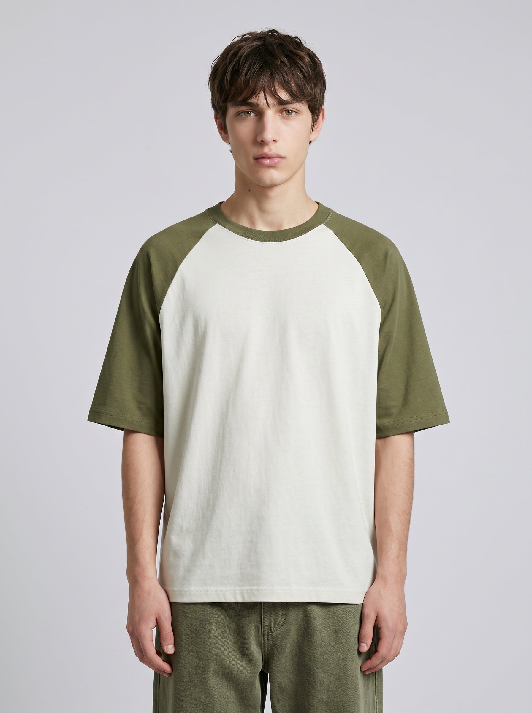 Unisex Oversized Raglan T-Shirt – Olive Green Sleeve / Off White Body