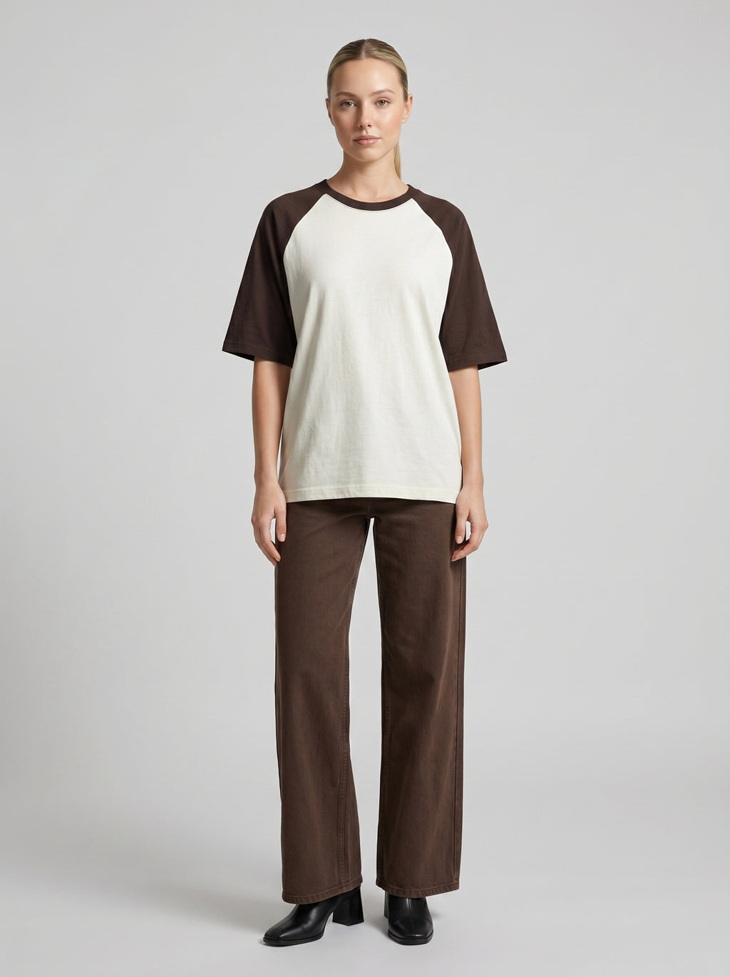 Unisex Oversized Raglan T-Shirt – Coffee Brown Sleeve / Off White Body