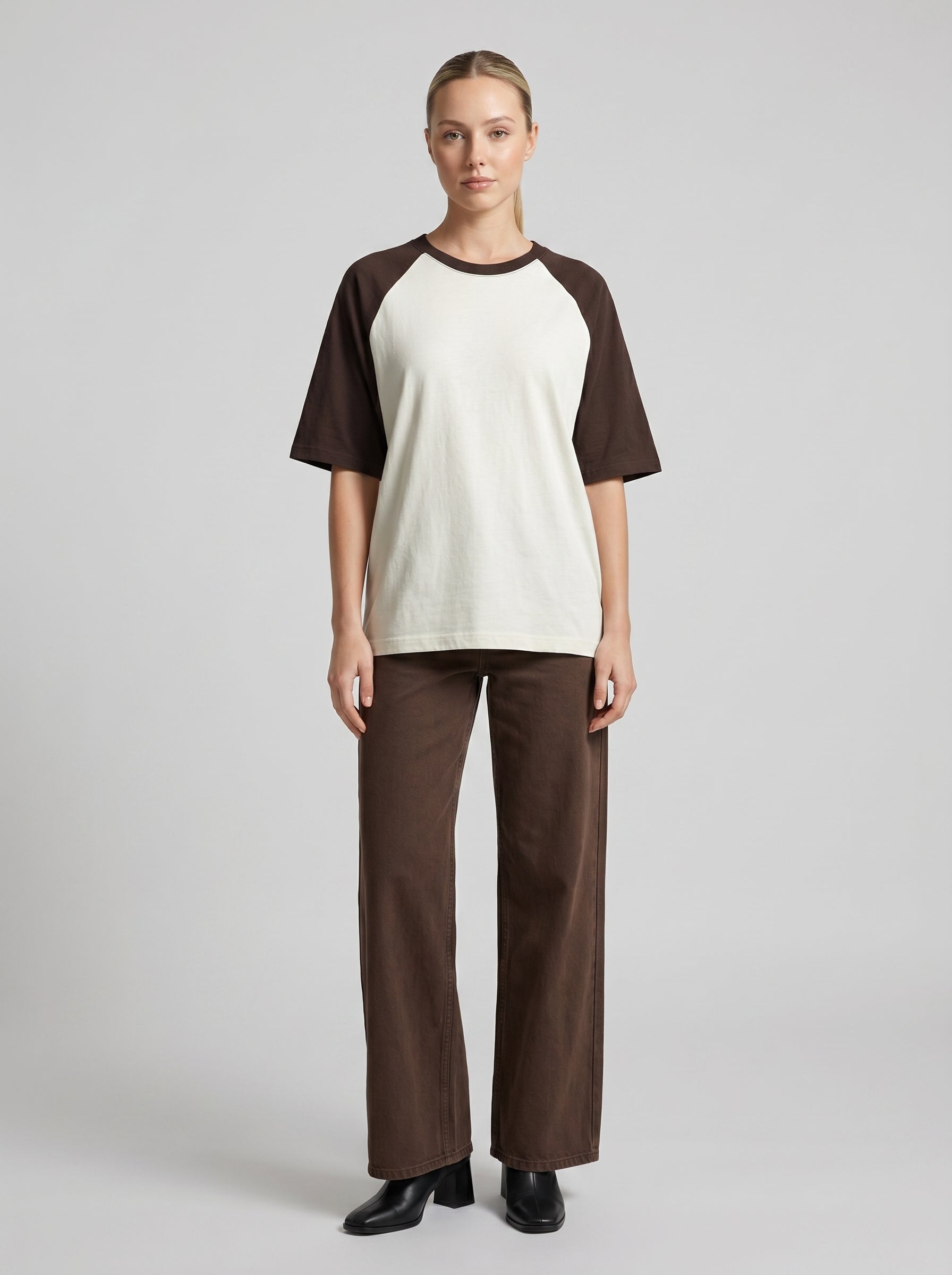 Unisex Oversized Raglan T-Shirt – Coffee Brown Sleeve / Off White Body
