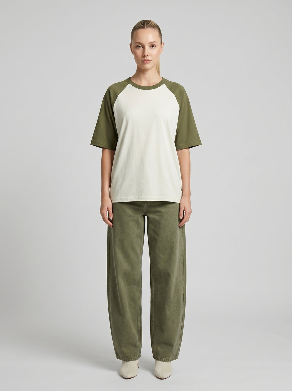 Unisex Oversized Raglan T-Shirt – Olive Green Sleeve / Off White Body
