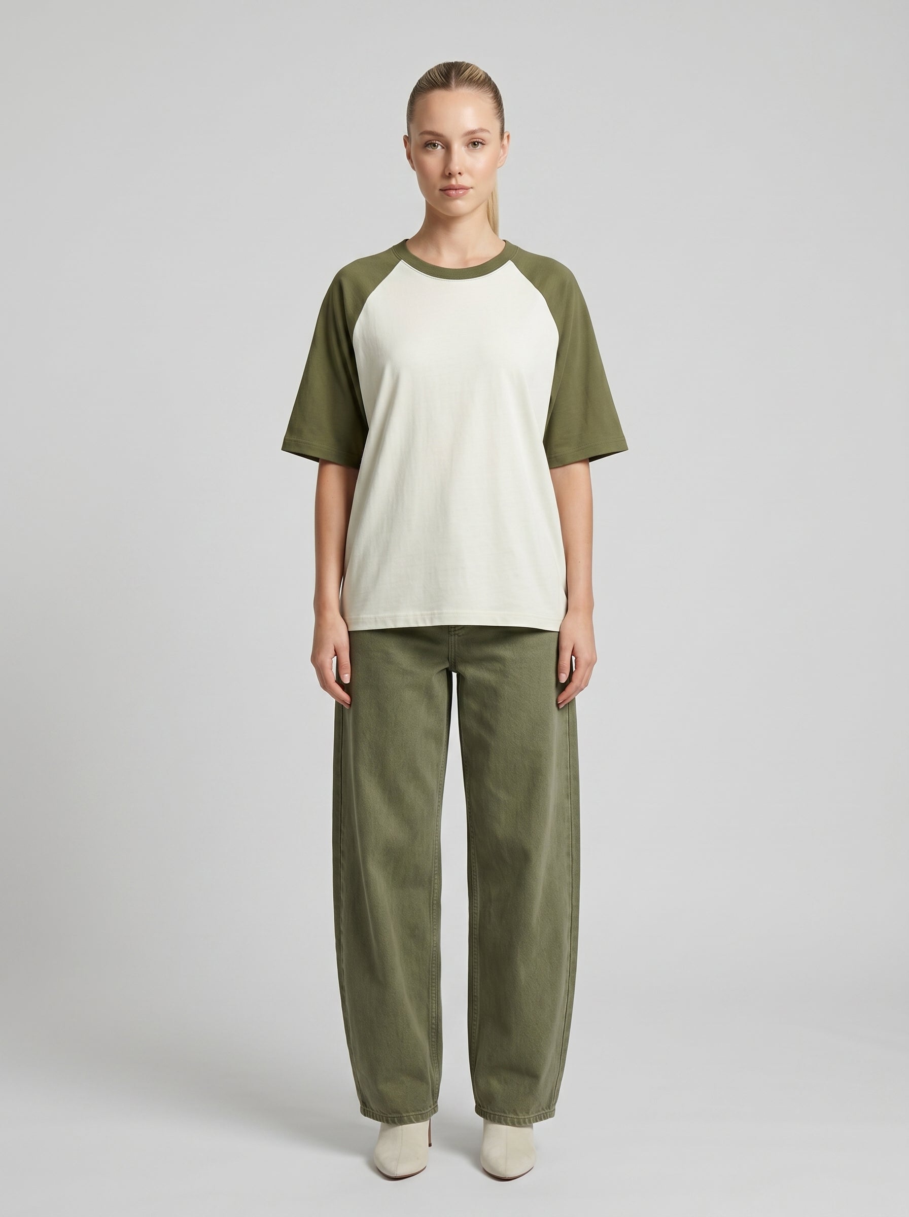 Unisex Oversized Raglan T-Shirt – Olive Green Sleeve / Off White Body