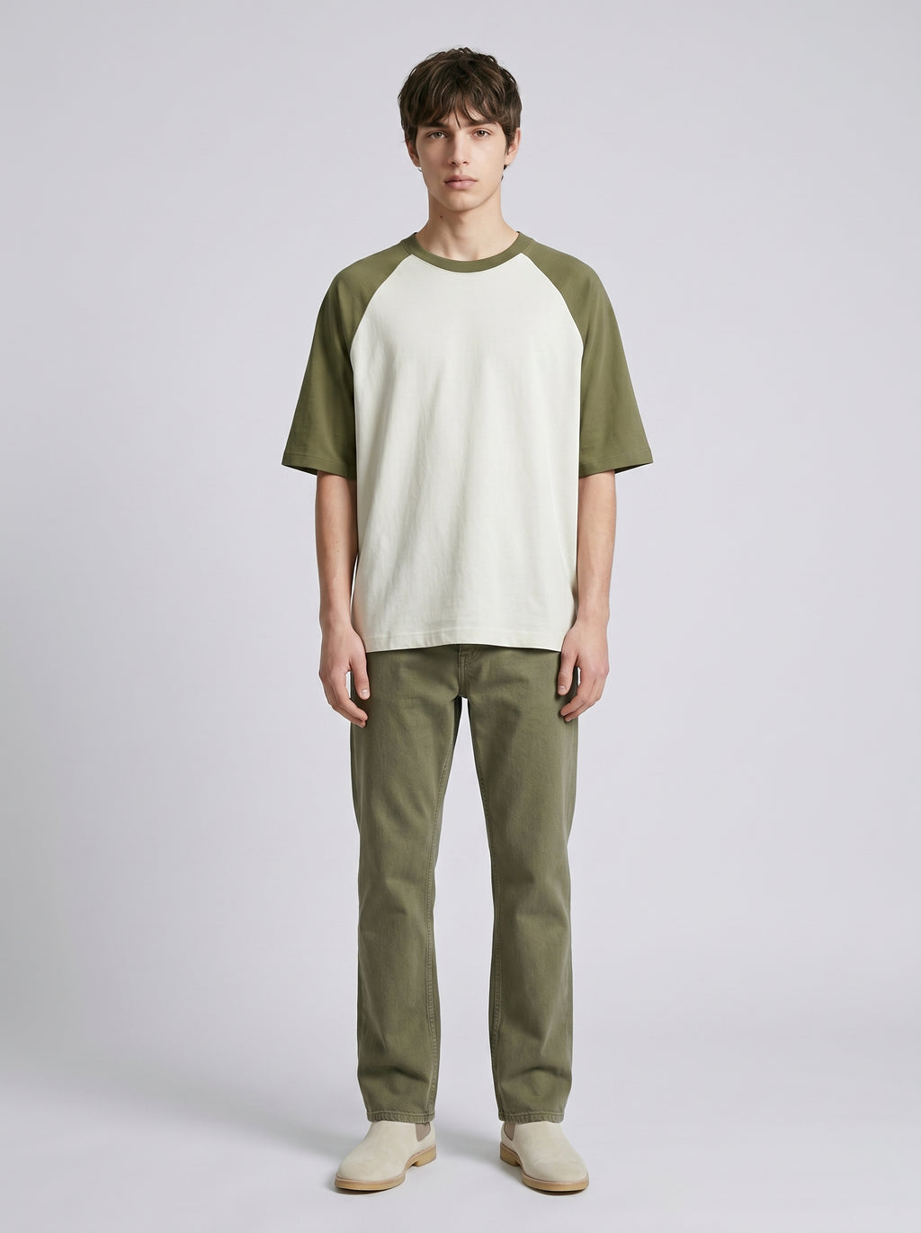 Unisex Oversized Raglan T-Shirt – Olive Green Sleeve / Off White Body