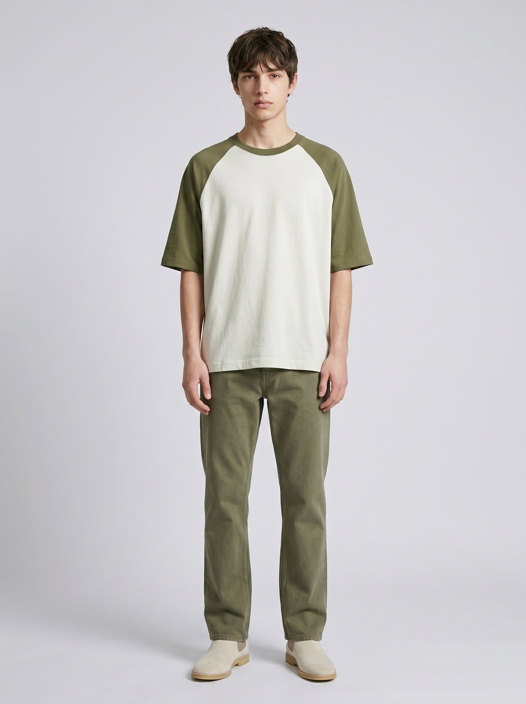 Unisex Oversized Raglan T-Shirt – Olive Green Sleeve / Off White Body