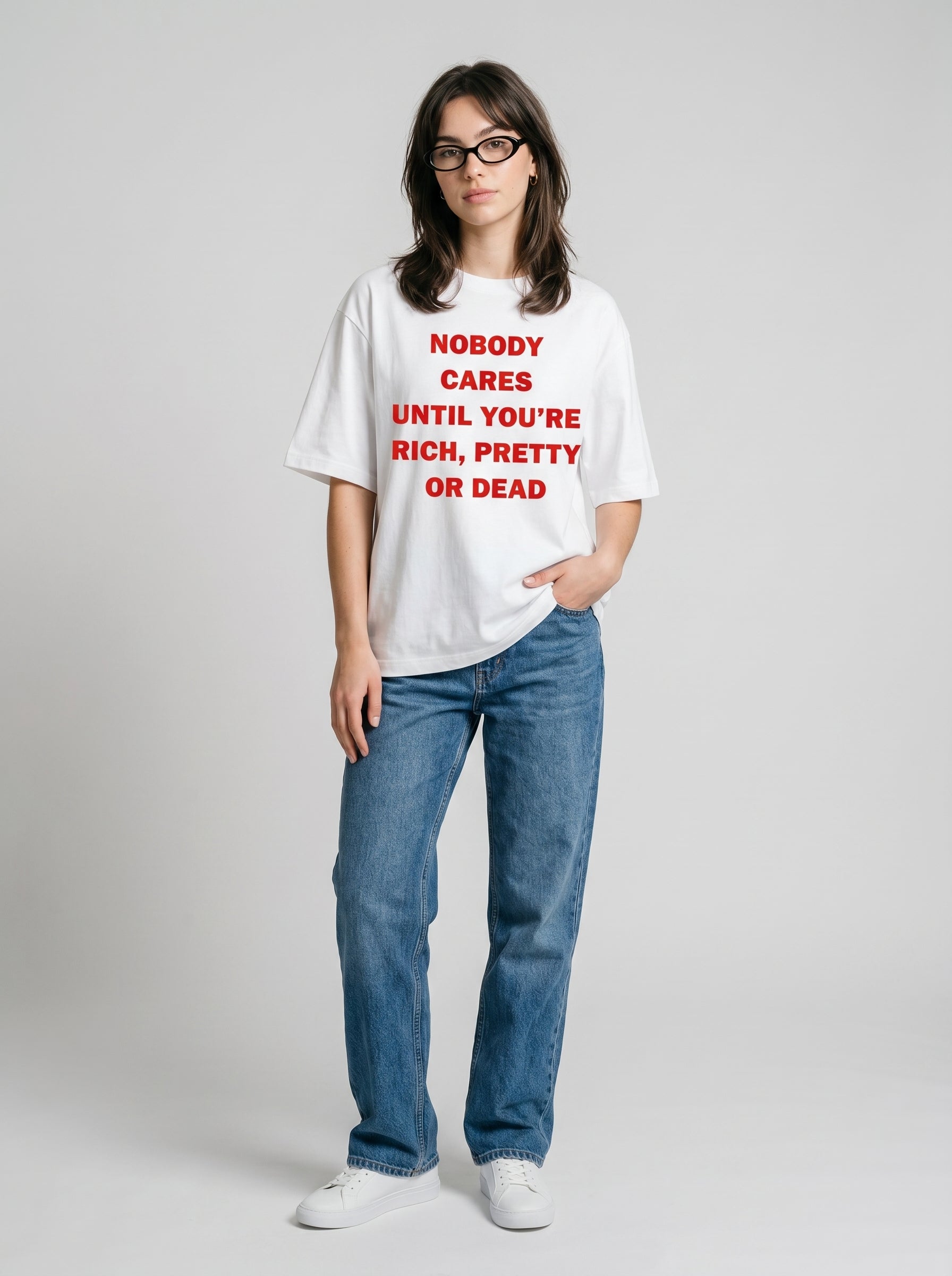 Nobody Cares - White Oversized T-Shirt