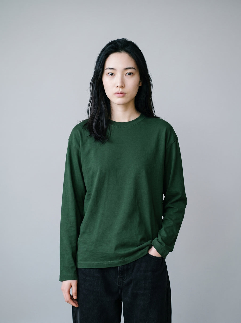 Everyday Full Sleeve Tee – Bottle Green Unisex Regular Fit