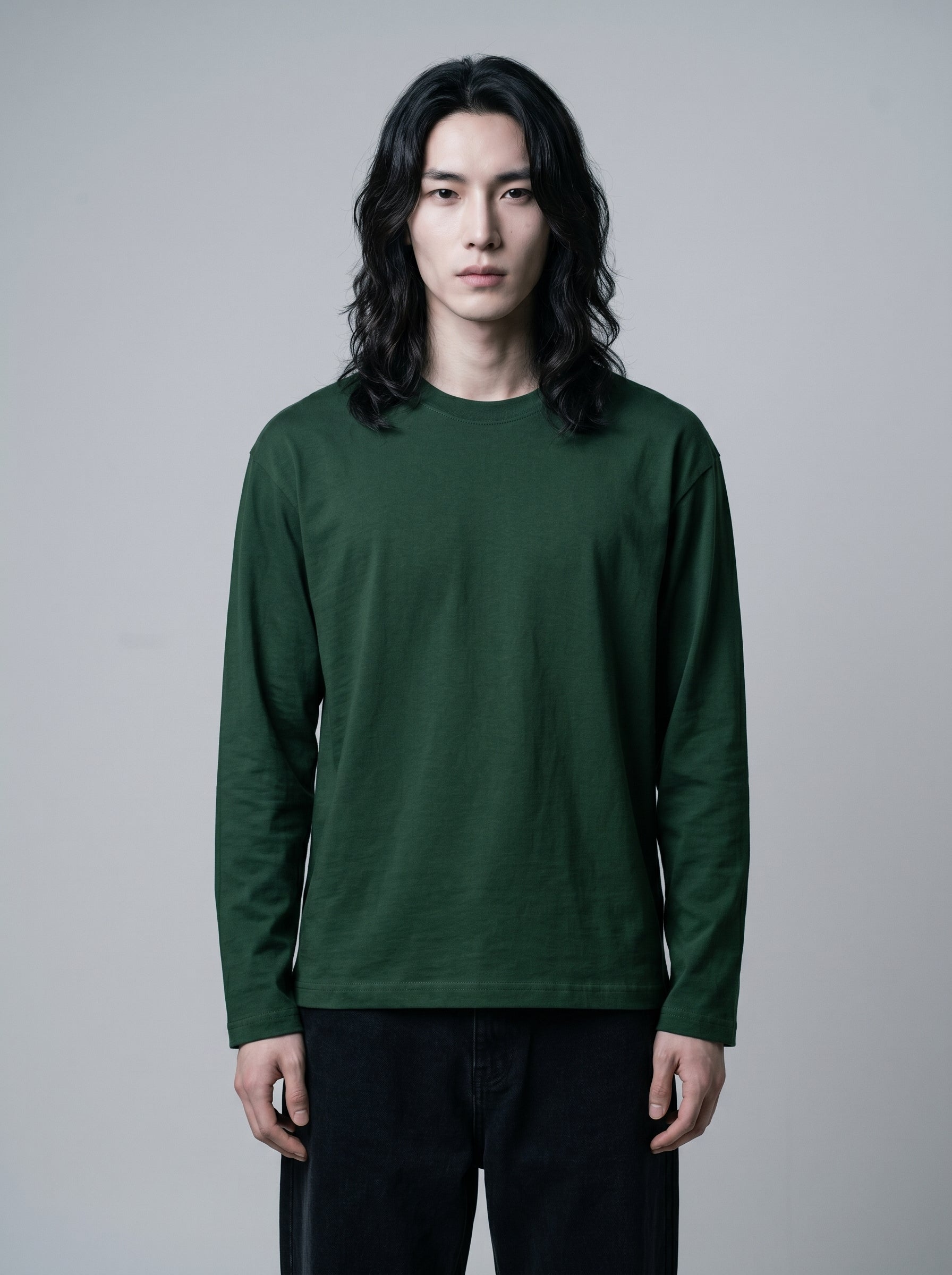 Everyday Full Sleeve Tee – Bottle Green Unisex Regular Fit