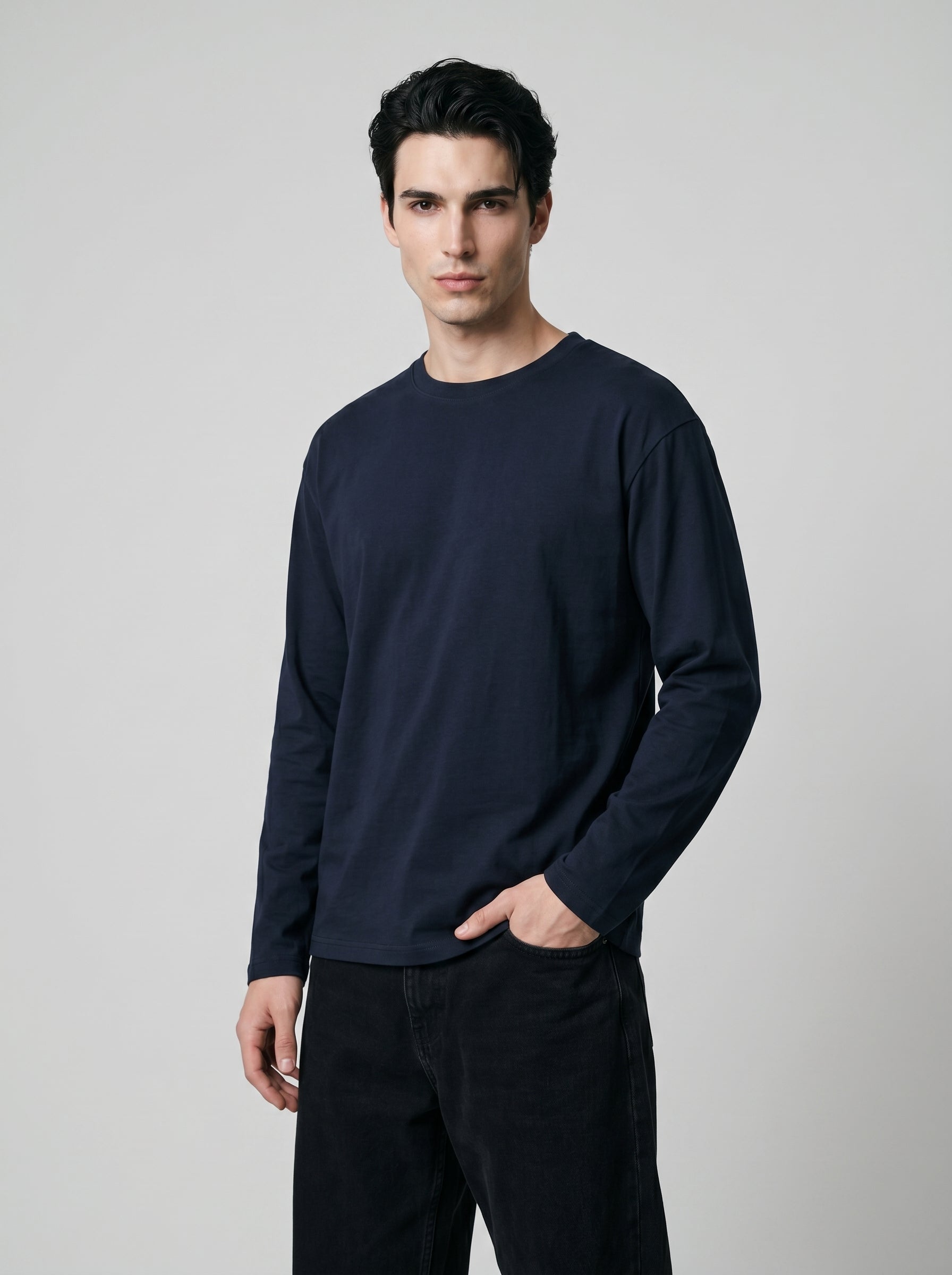 Everyday Full Sleeve Tee – Navy Blue Unisex Regular Fit
