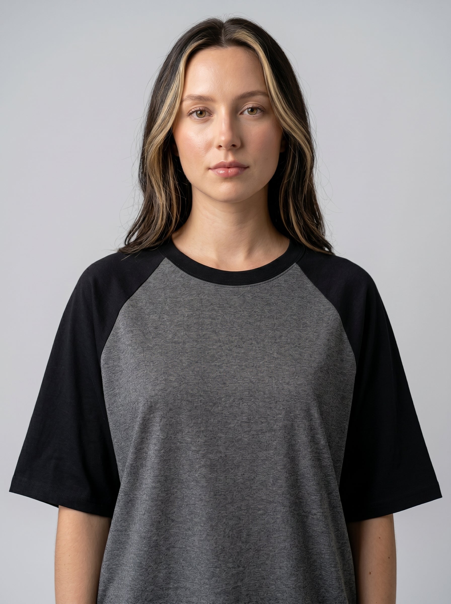 Oversized Raglan T-Shirt – Unisex Black Charcoal Melange