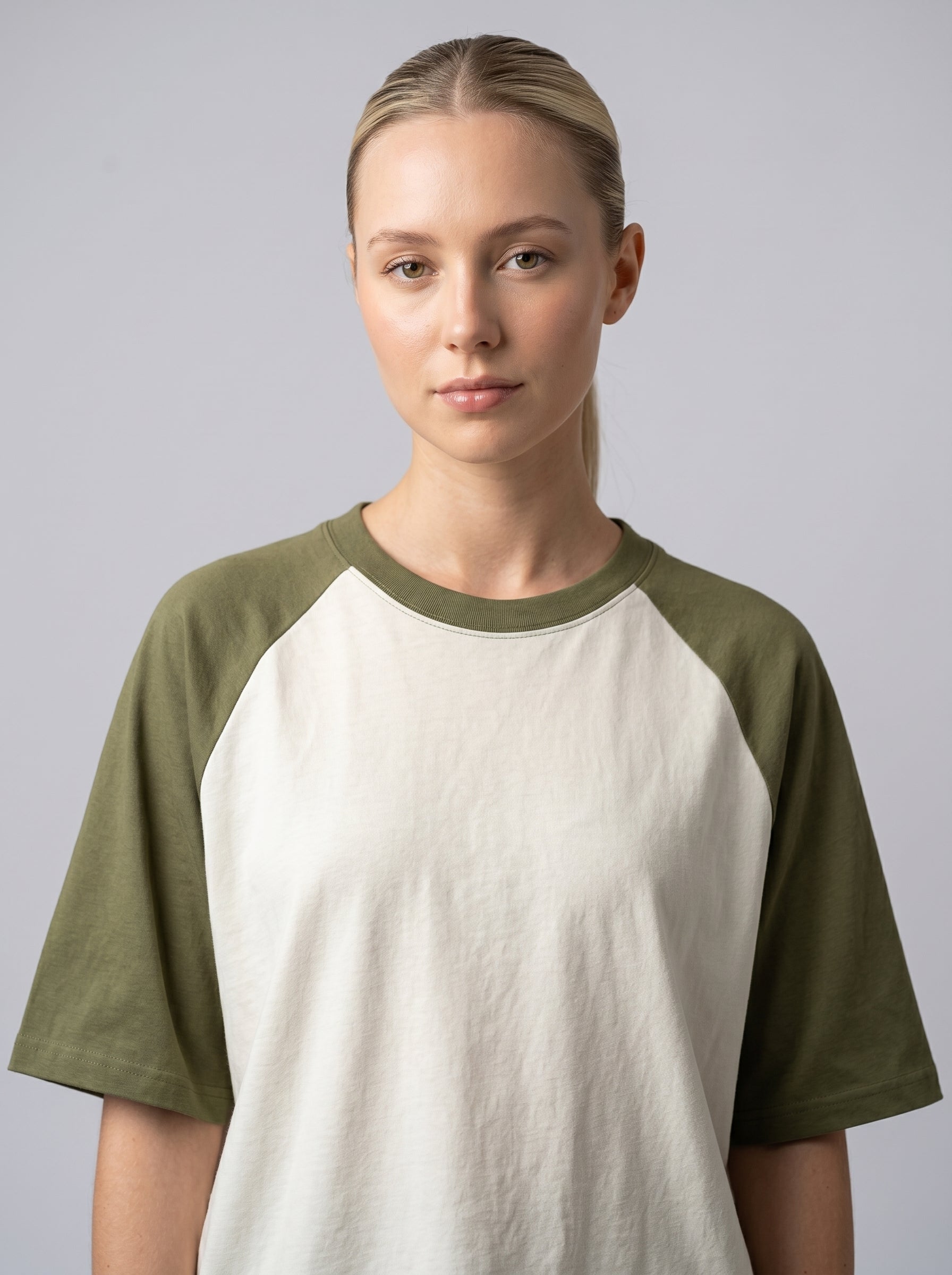 Unisex Oversized Raglan T-Shirt – Olive Green Sleeve / Off White Body