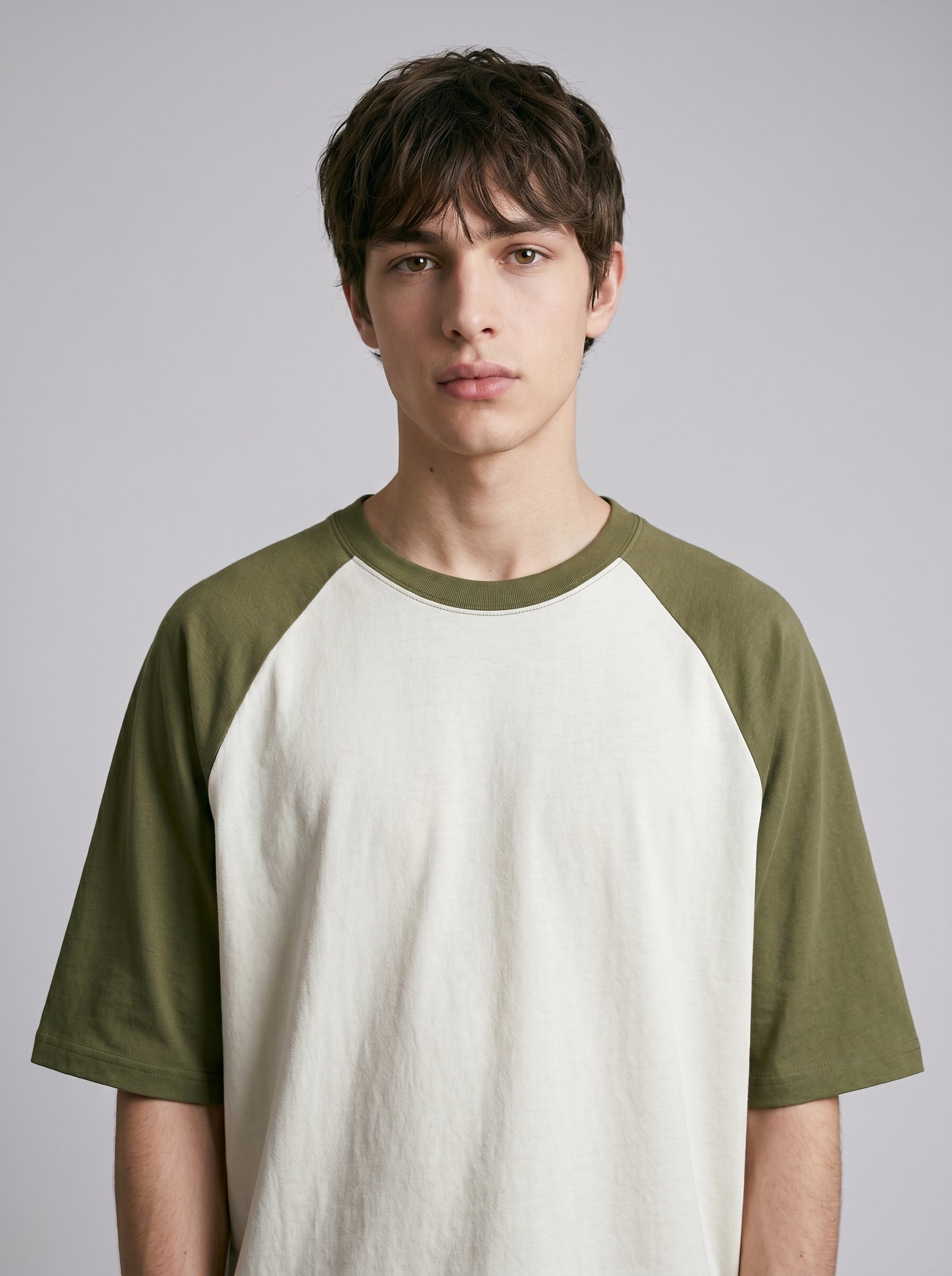 Unisex Oversized Raglan T-Shirt – Olive Green Sleeve / Off White Body