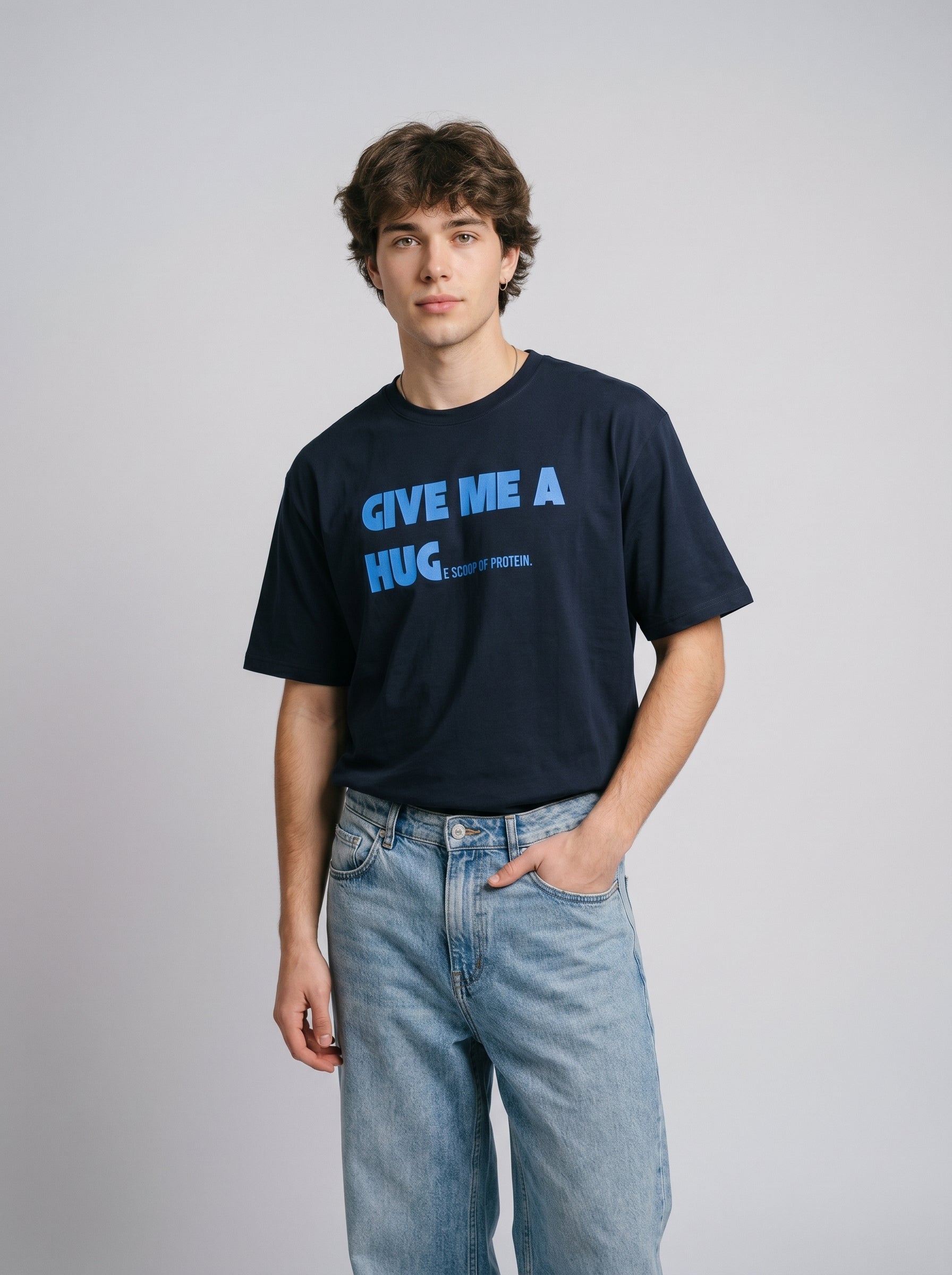 Give Me A Hug - Regular Fit Navy Blue T-Shirt