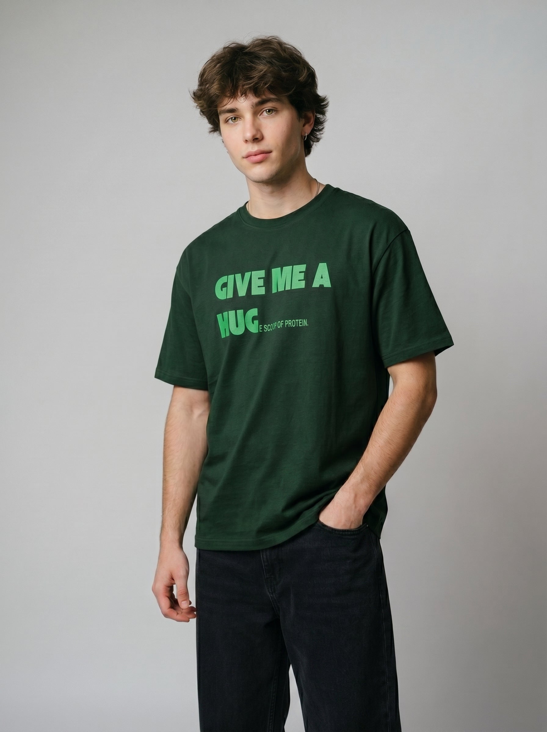 Give Me A Hug - Regular Fit Bottle Green T-Shirt