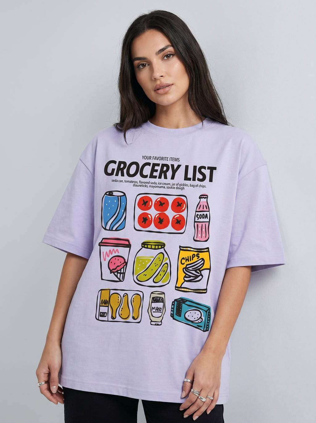 Grocery List - Oversized Graphic Lavender T-Shirt