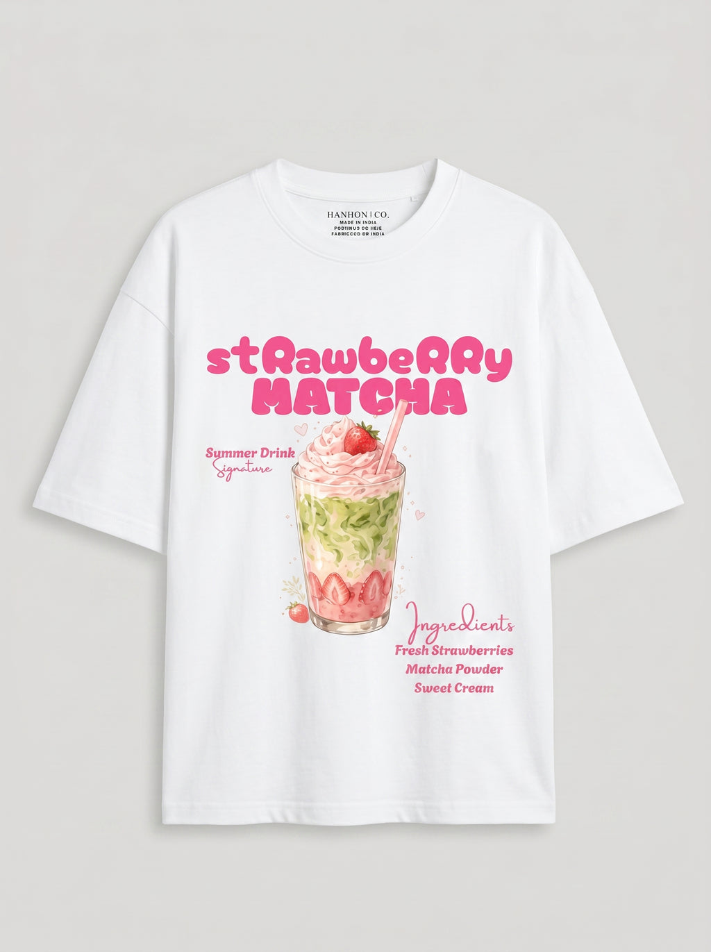 Strawberry Matcha – White Oversized T-Shirt
