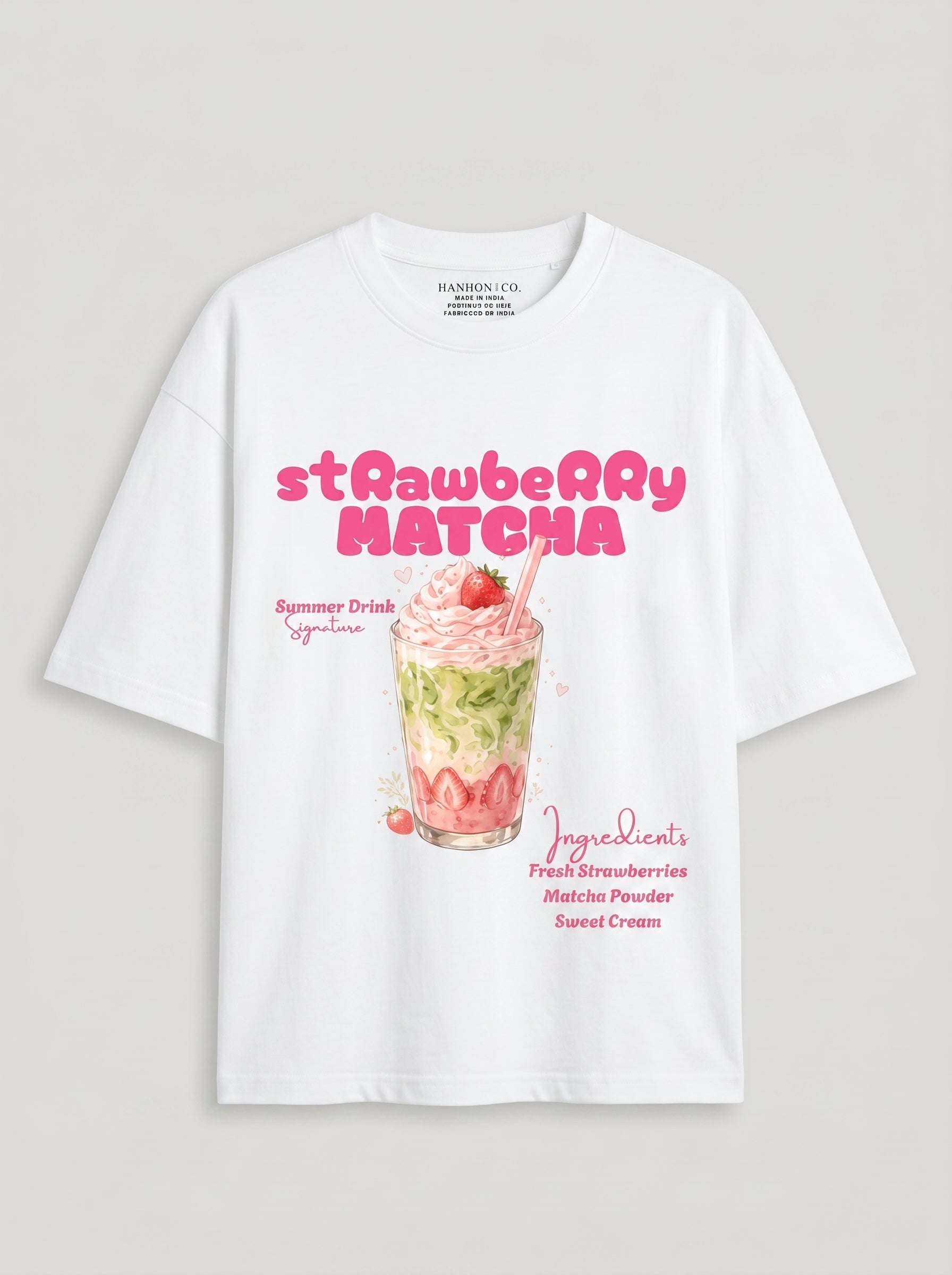 Strawberry Matcha – White Oversized T-Shirt