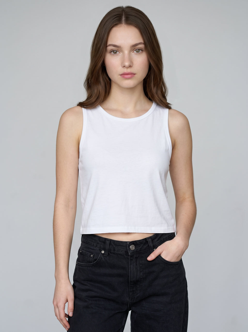 Essential Crop Tank Top - White Regular Fit