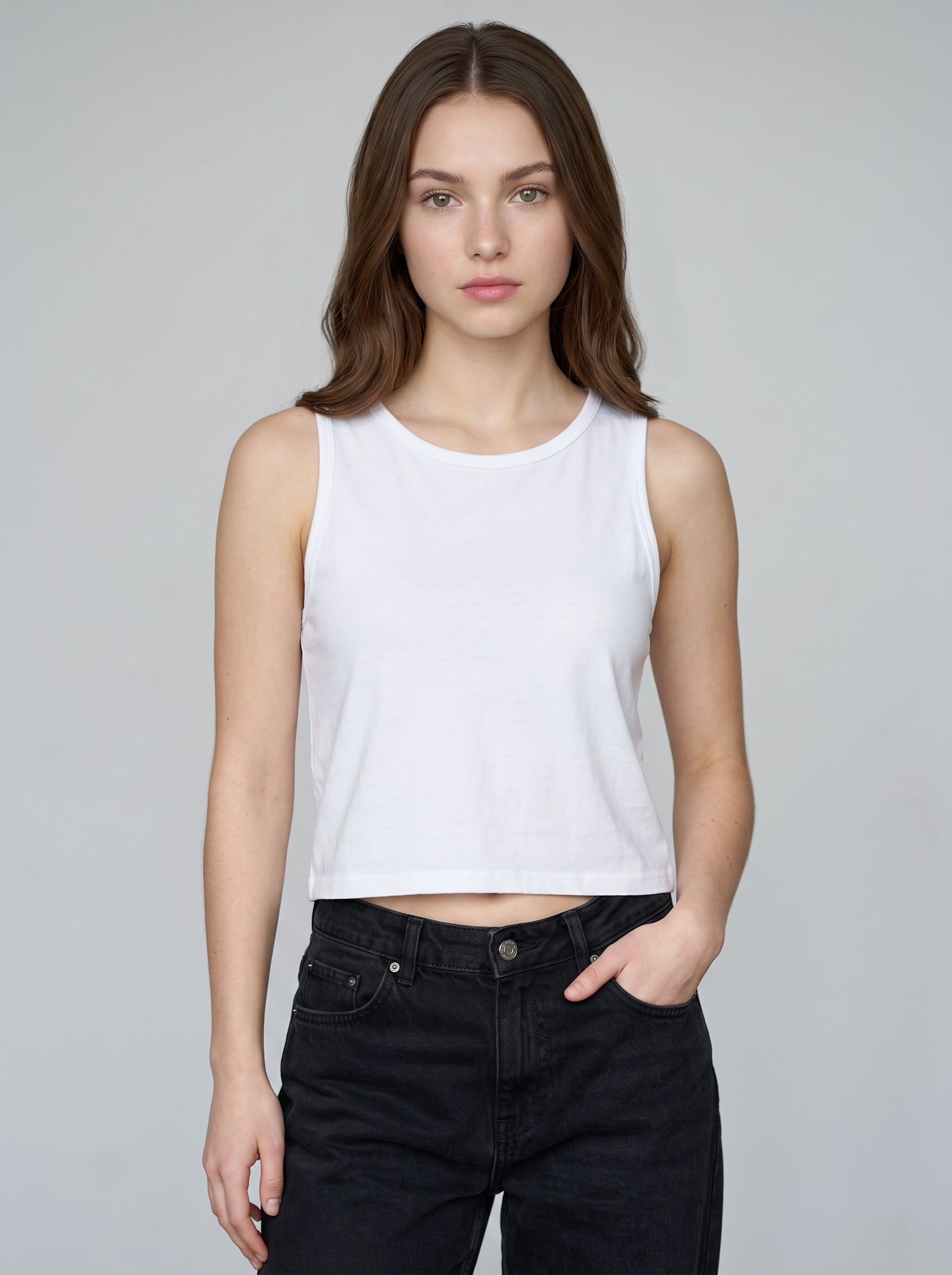 Essential Crop Tank Top - White Regular Fit