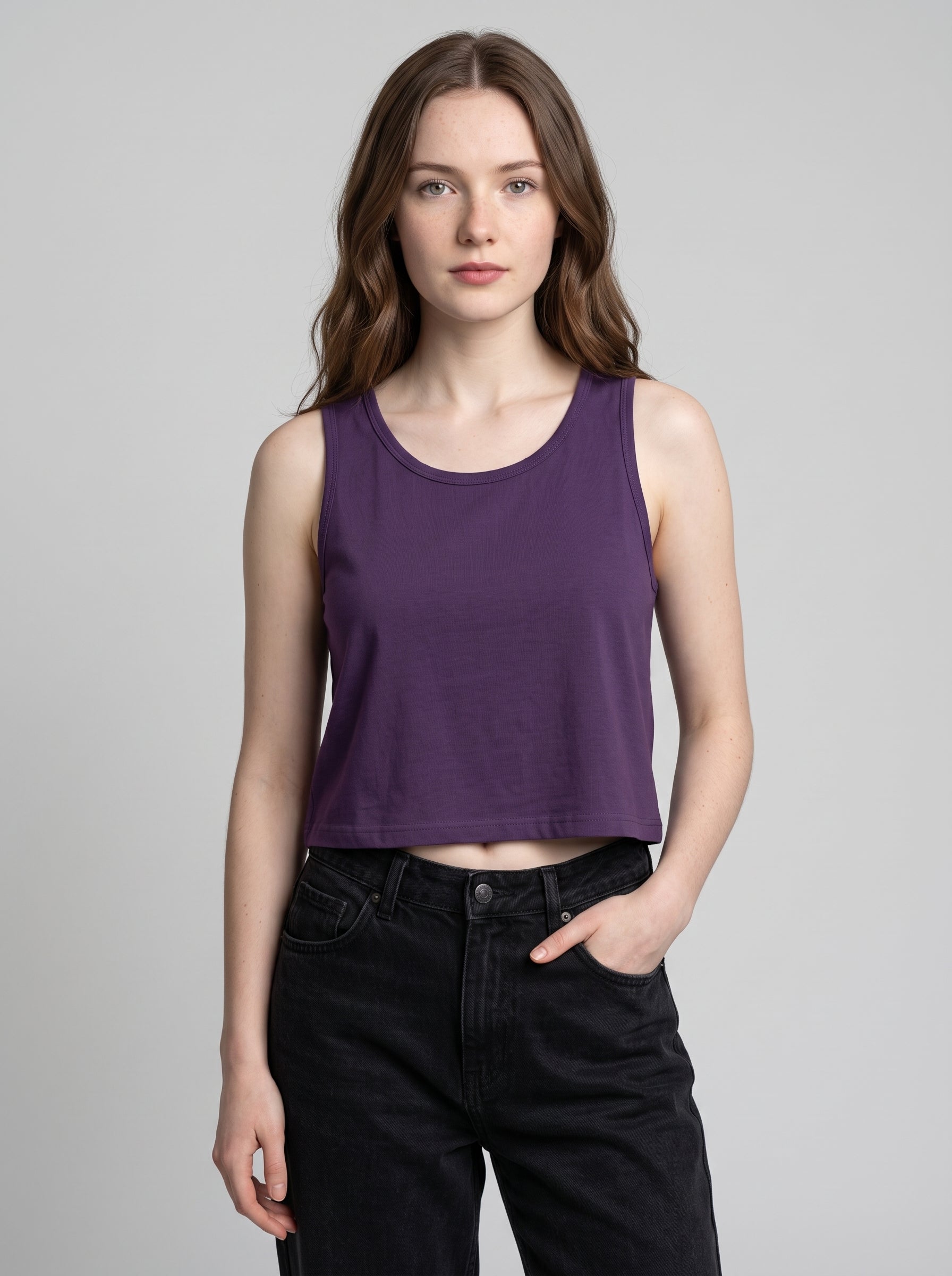 Essential Crop Tank Top - Purple Regular Fit