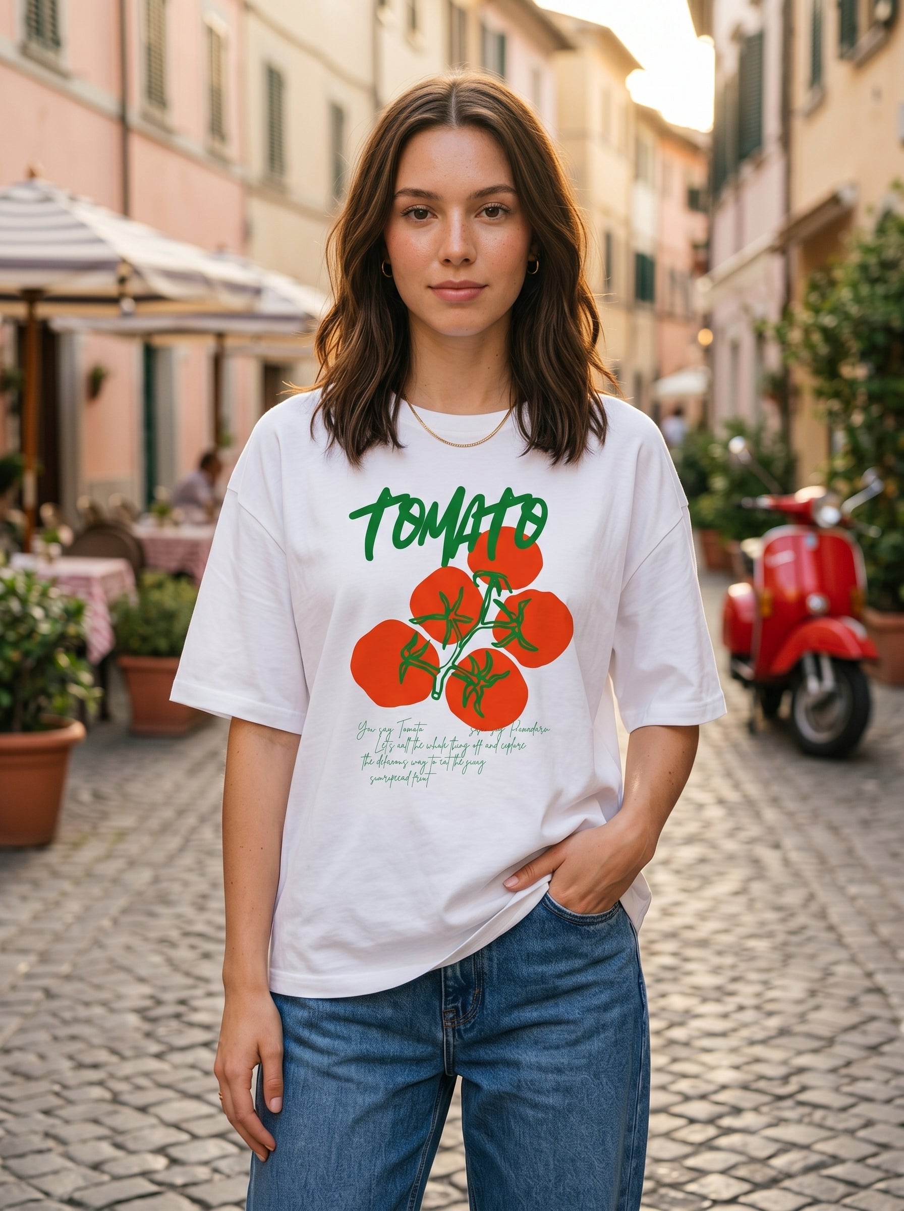 Tomato- White Oversized T‑Shirt