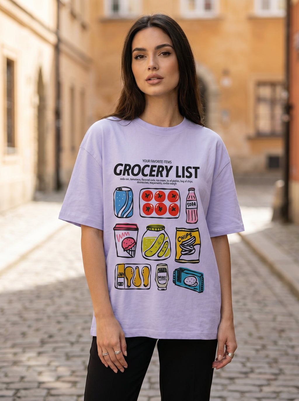 Grocery List - Oversized Graphic Lavender T-Shirt